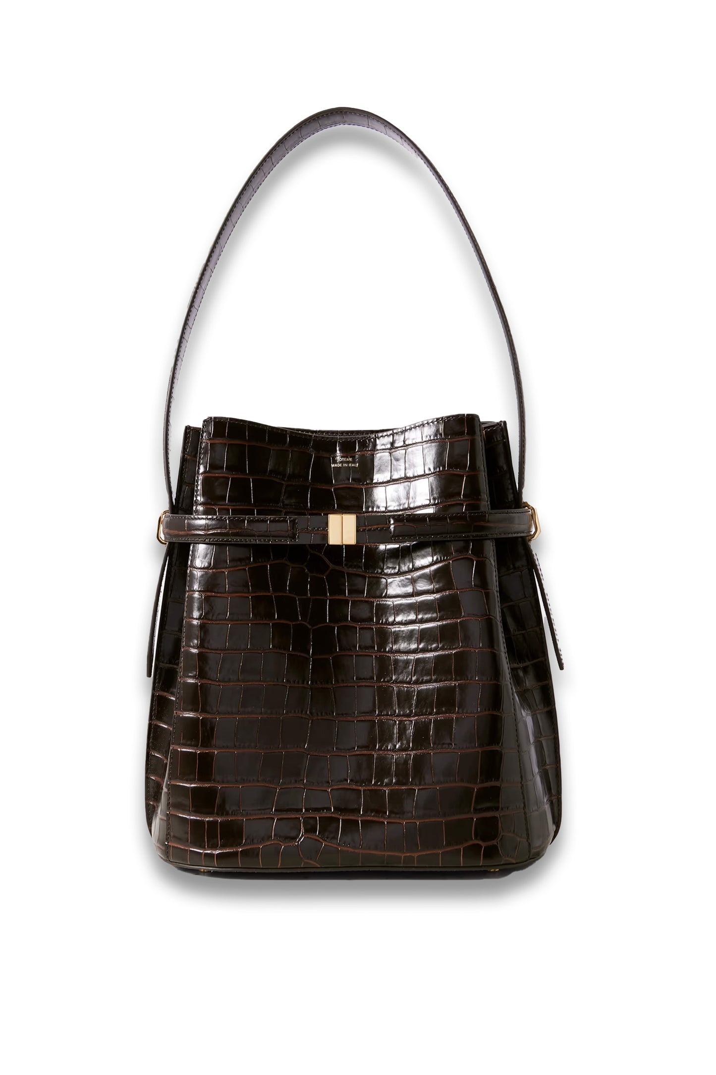 Belted croc-effect leather tote