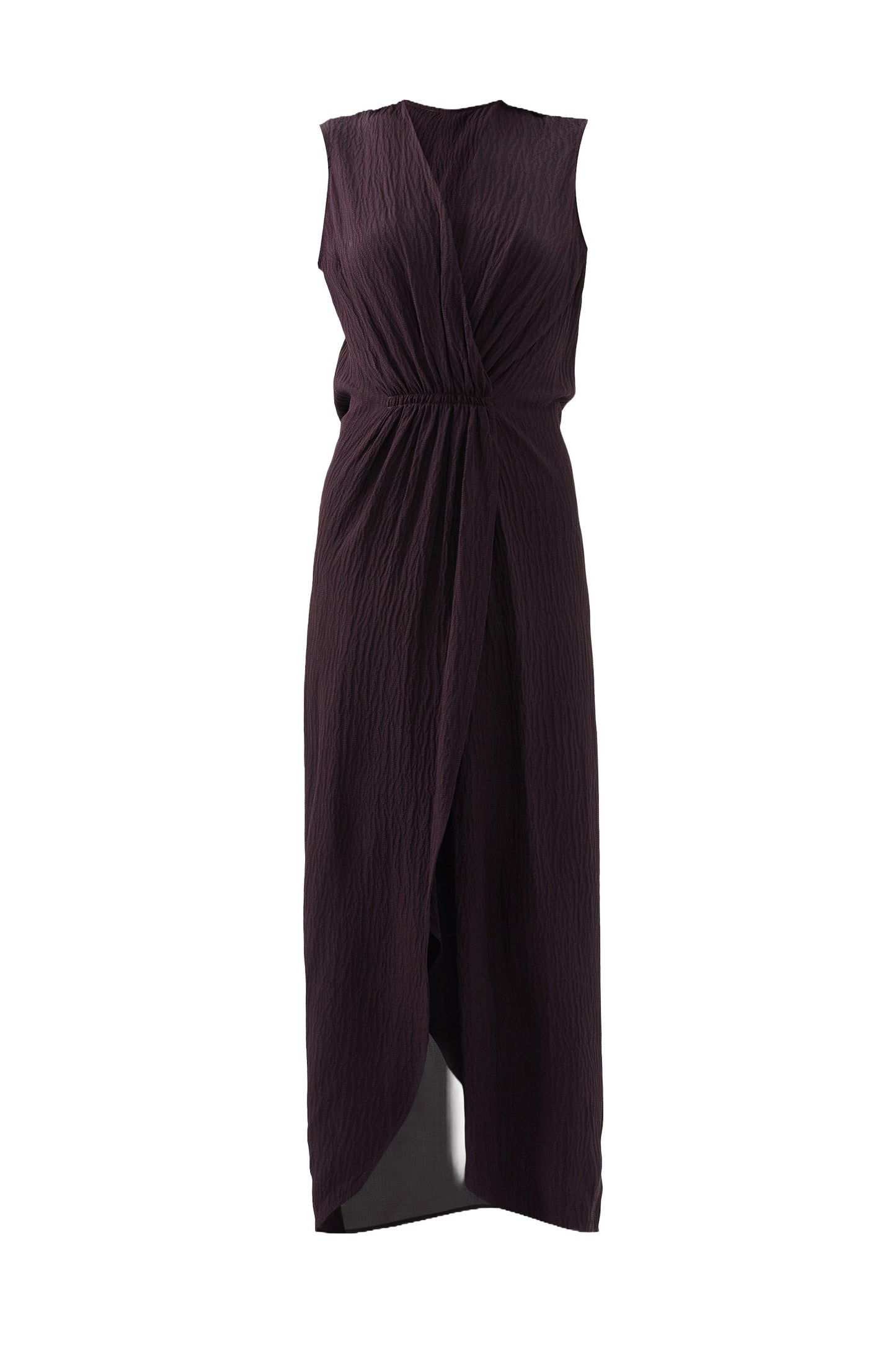 Gathered Waist Silk Wrap Dress