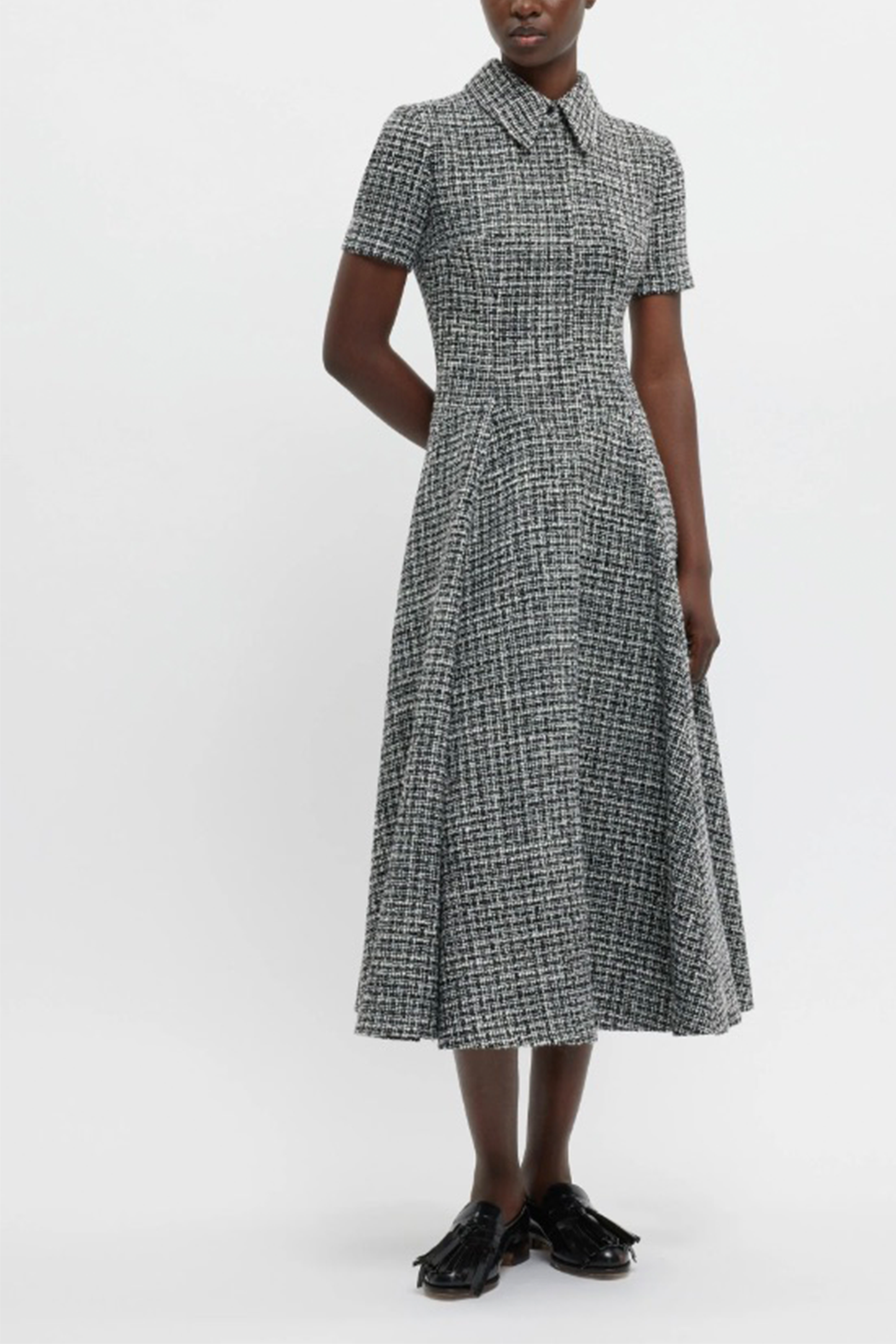 Jody Dress In Ivory & Black Boucle Tweed