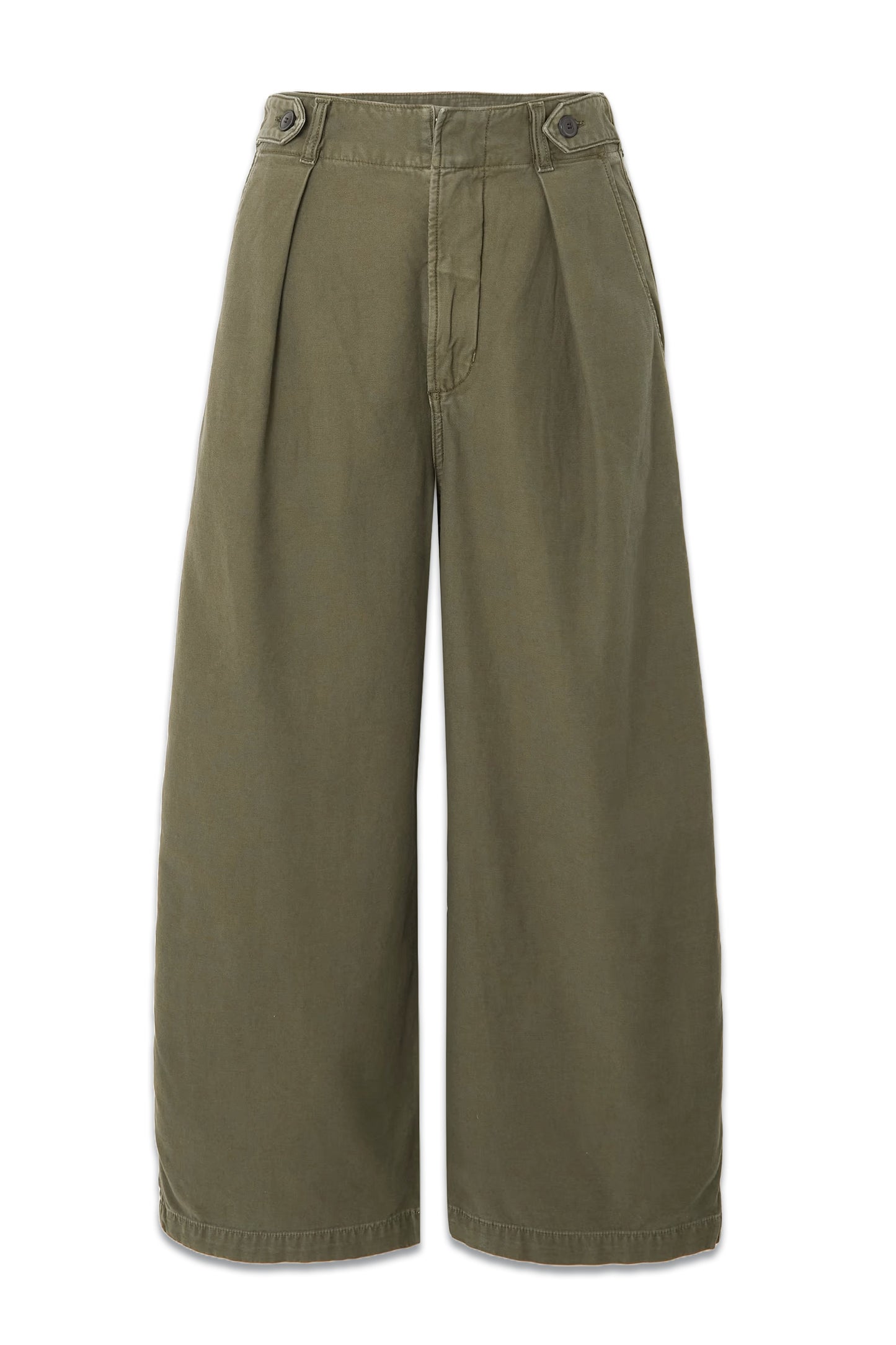 Green Payton Cropped Pleated Cotton Boyfriend Pants