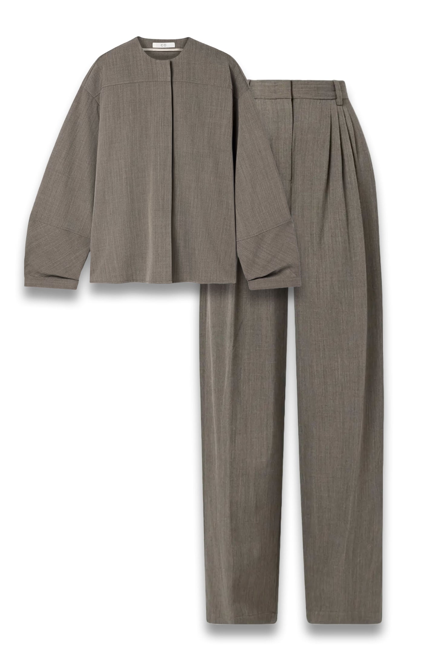 Oversized Mélange Twill Shirt and Pleated Mélange Twill Wide-leg Pants
