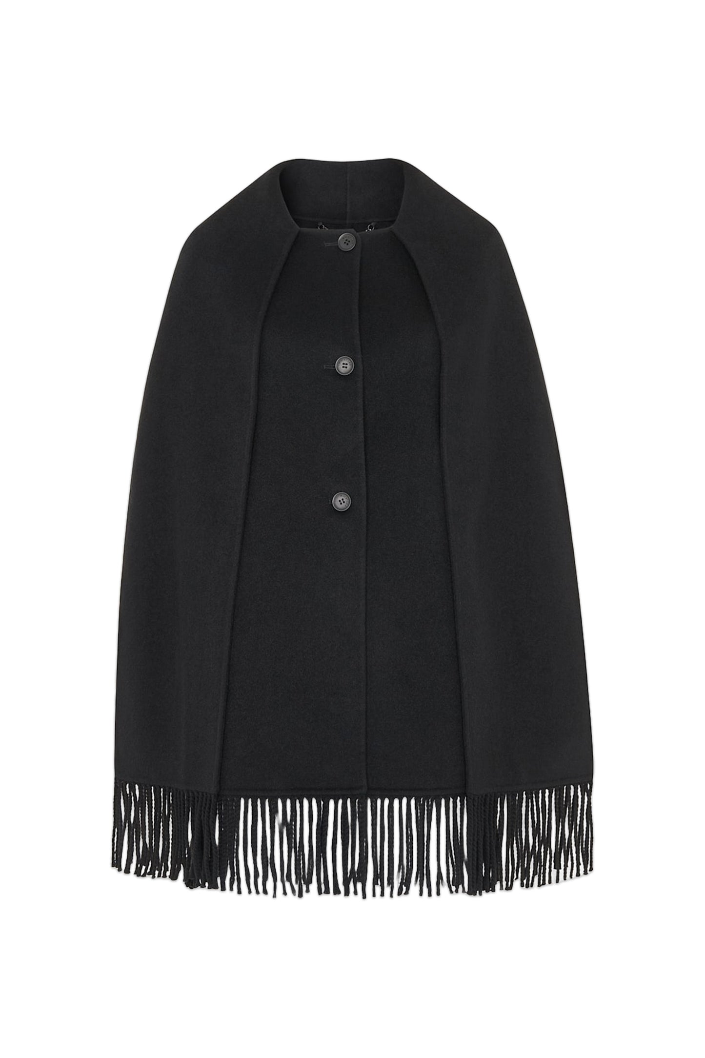 Black Double Face Wool Fringe Coat