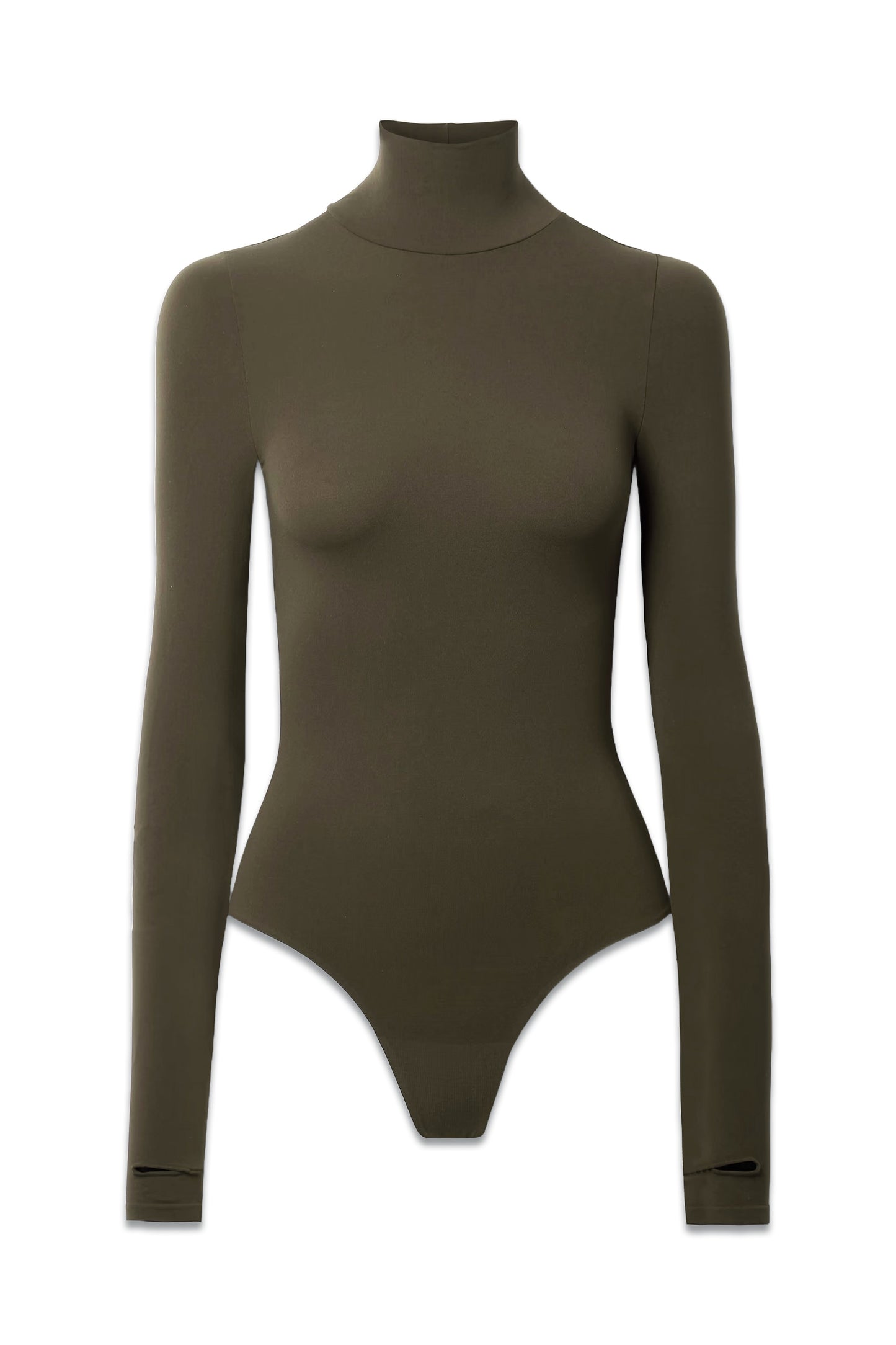 Stretch-jersey Turtleneck Thong Bodysuit