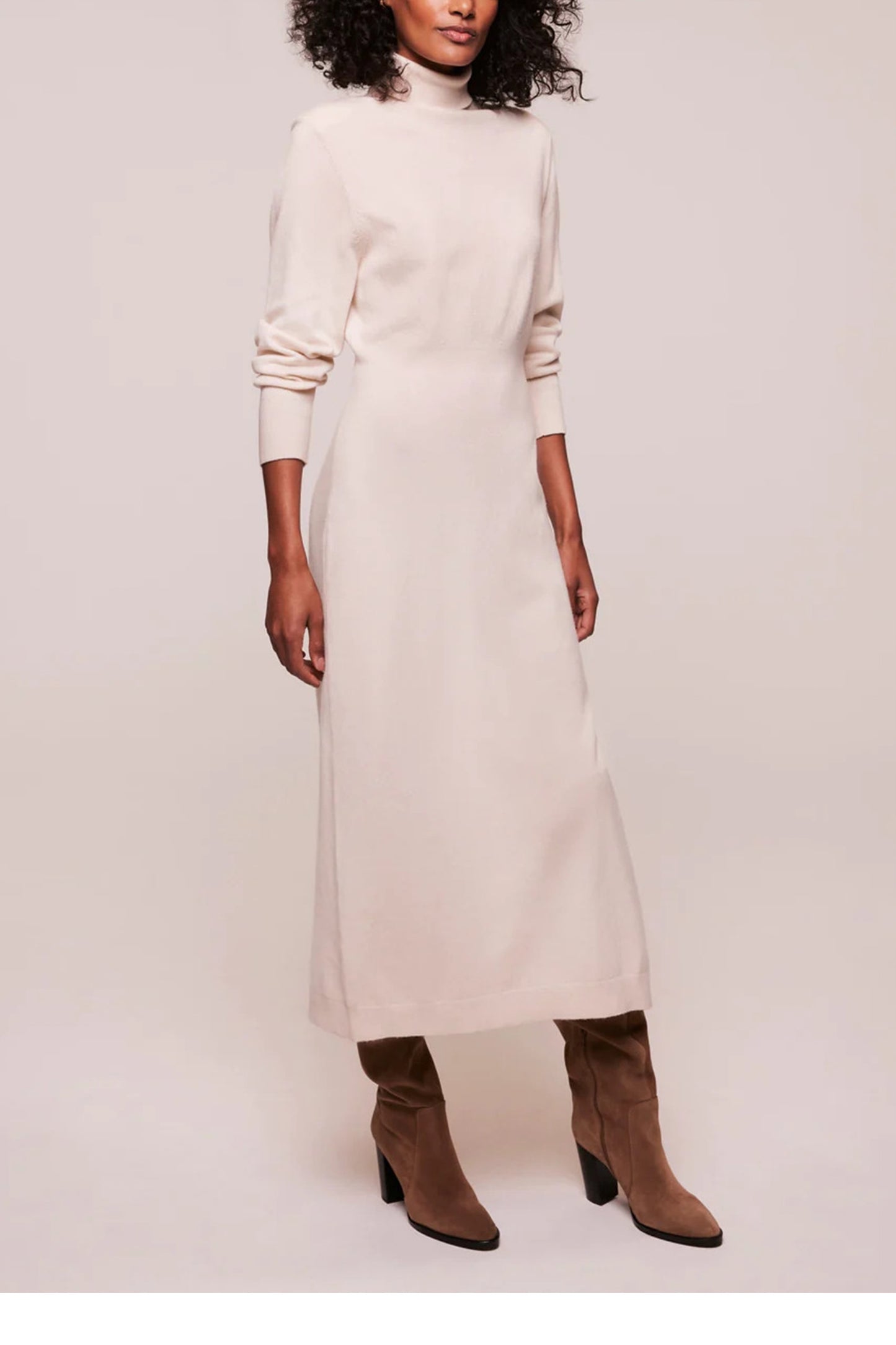 Cream Wool Blend Midi Dress