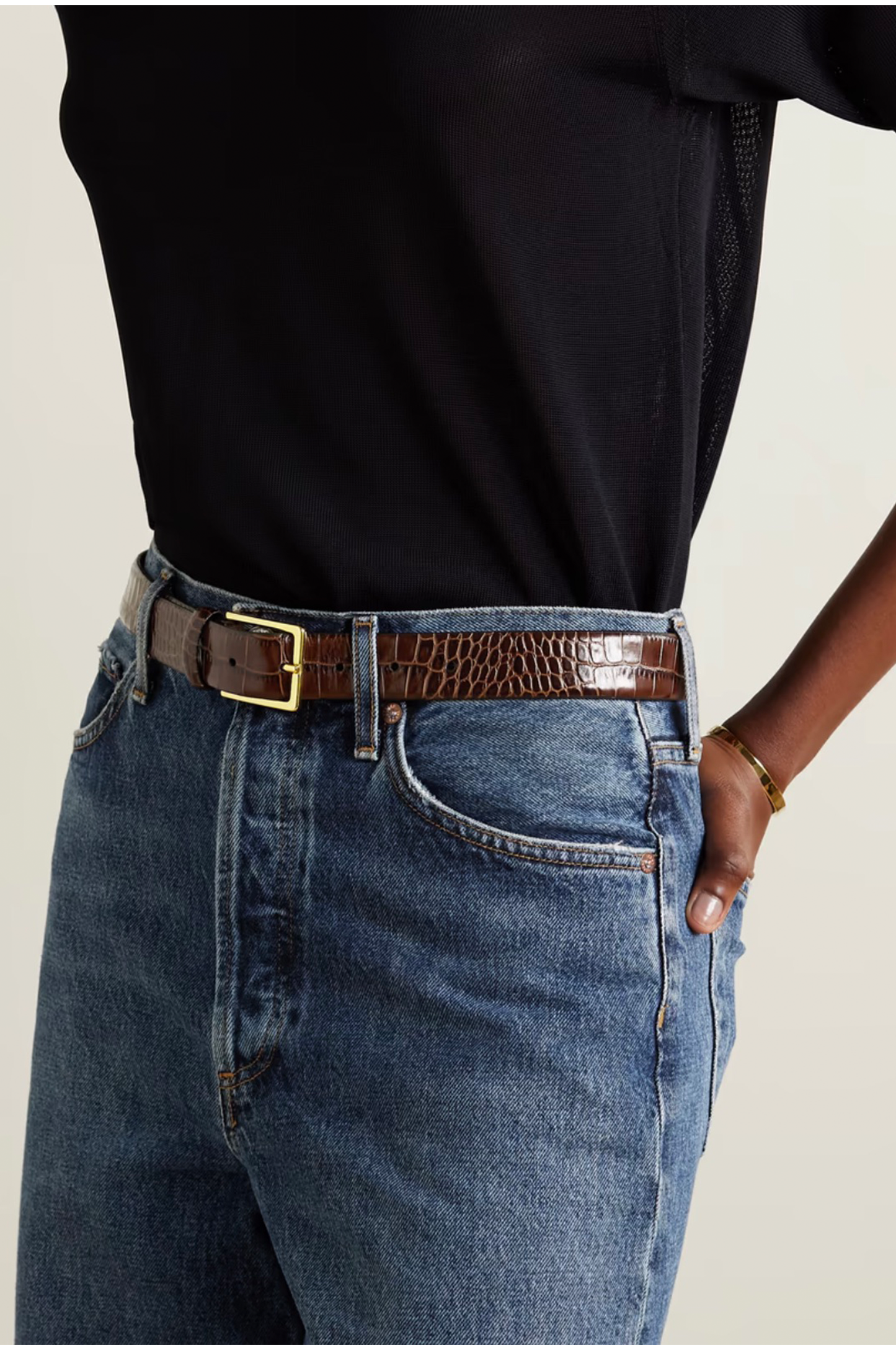 Croc-Effect Leather Belt