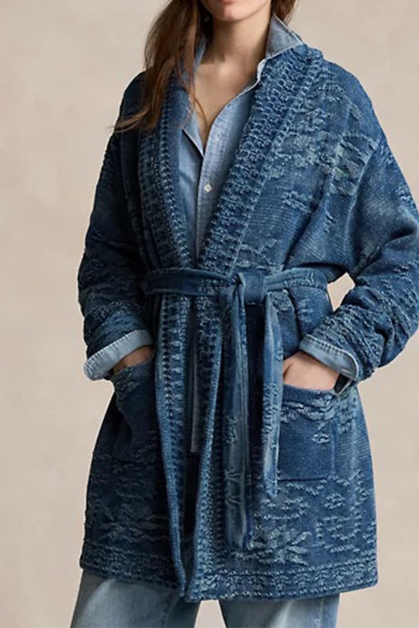Floral Cotton Shawl-Collar Cardigan