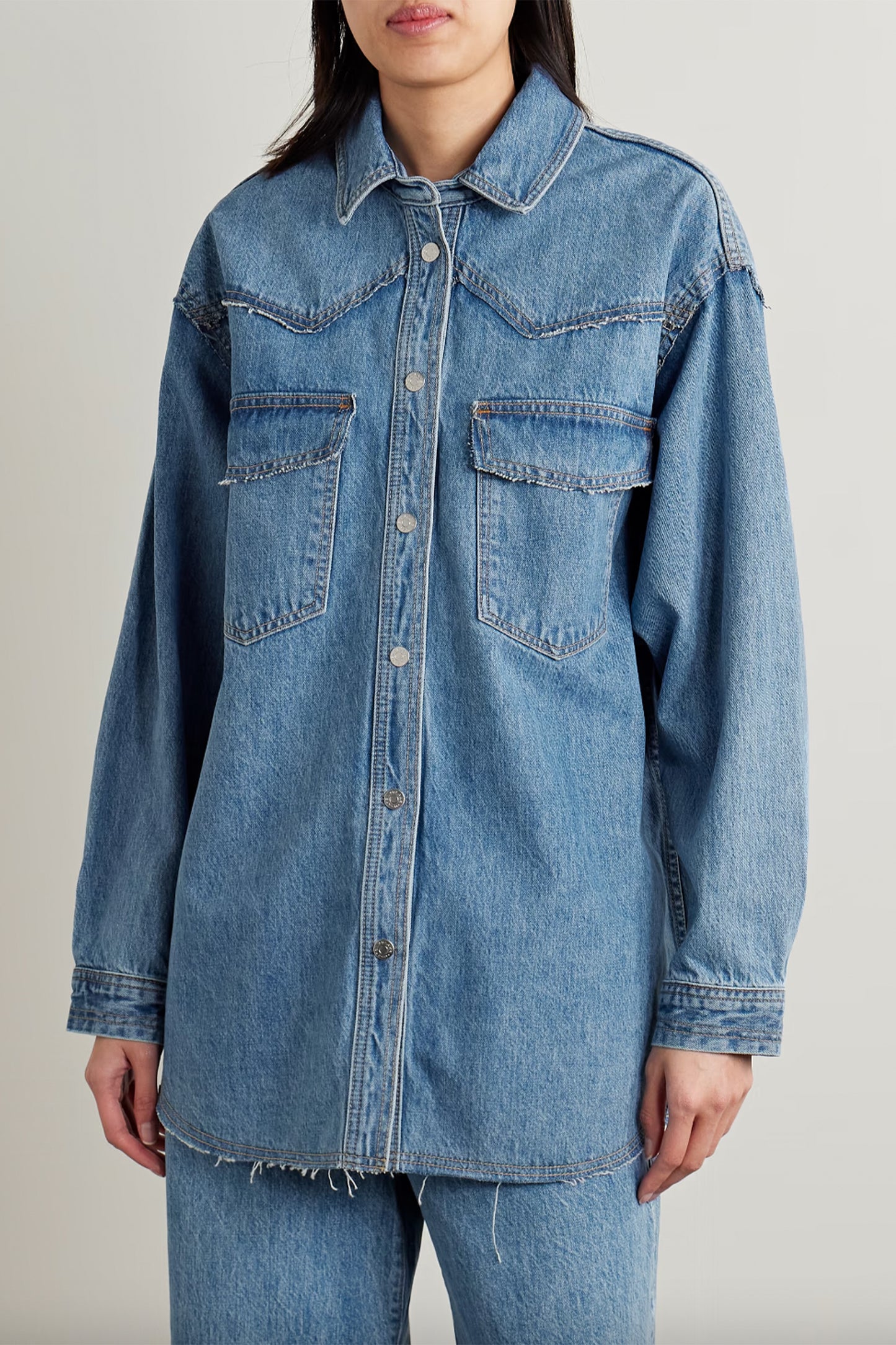 + NET SUSTAIN Western Frayed Organic Denim Shirt