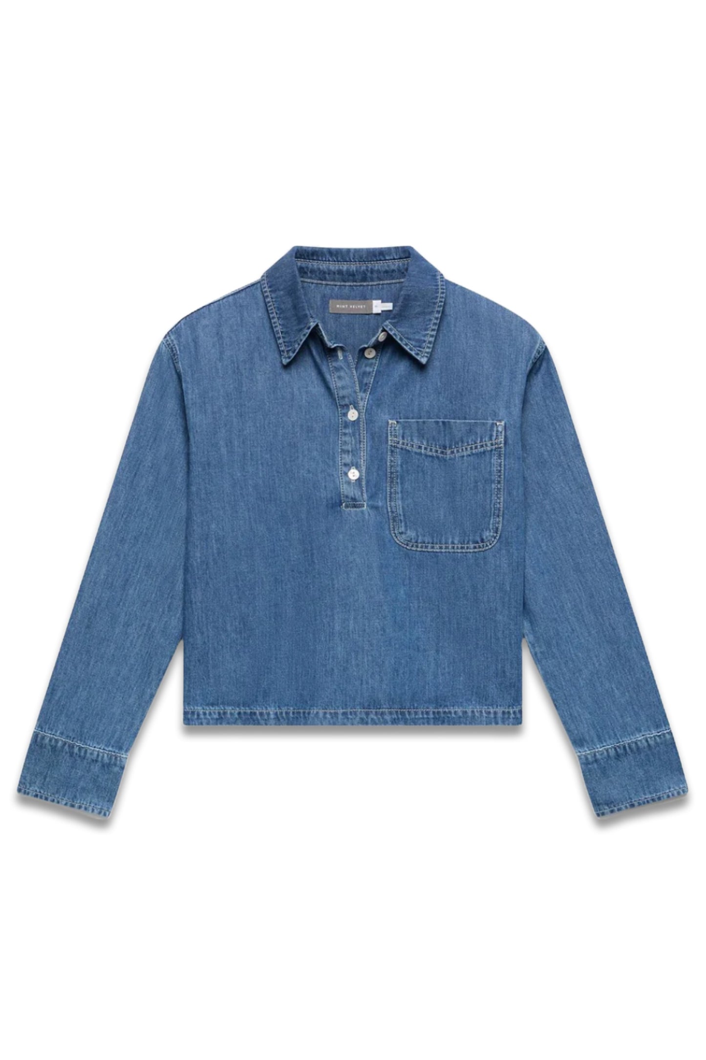 Indigo Cropped Denim Popover Shirt