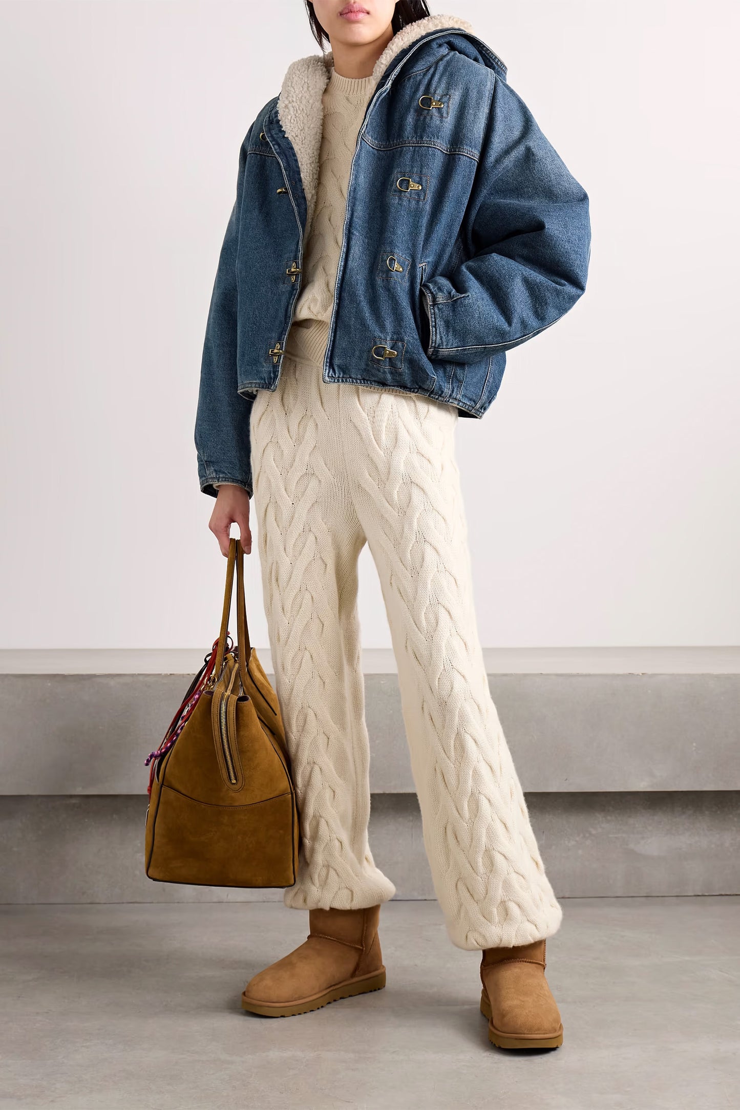Biane fleece-lined hooded denim jacket