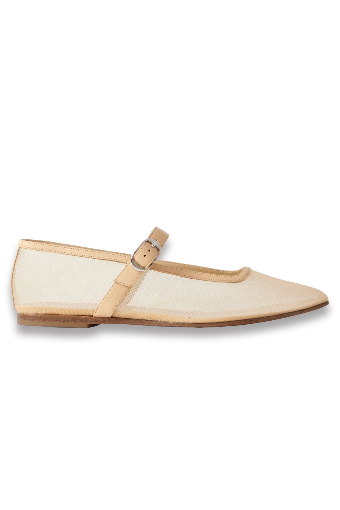 Leather-Trimmed Mesh Mary Jane Ballet Flats