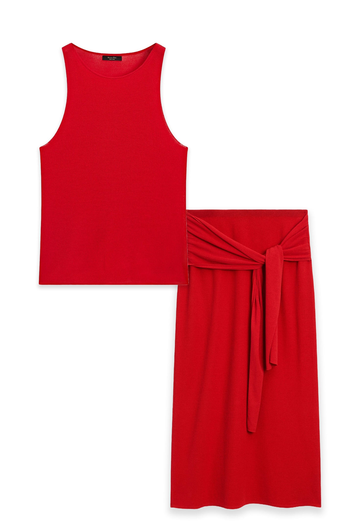 Ribbed Co-ord Top and Skirt With Tie Detail