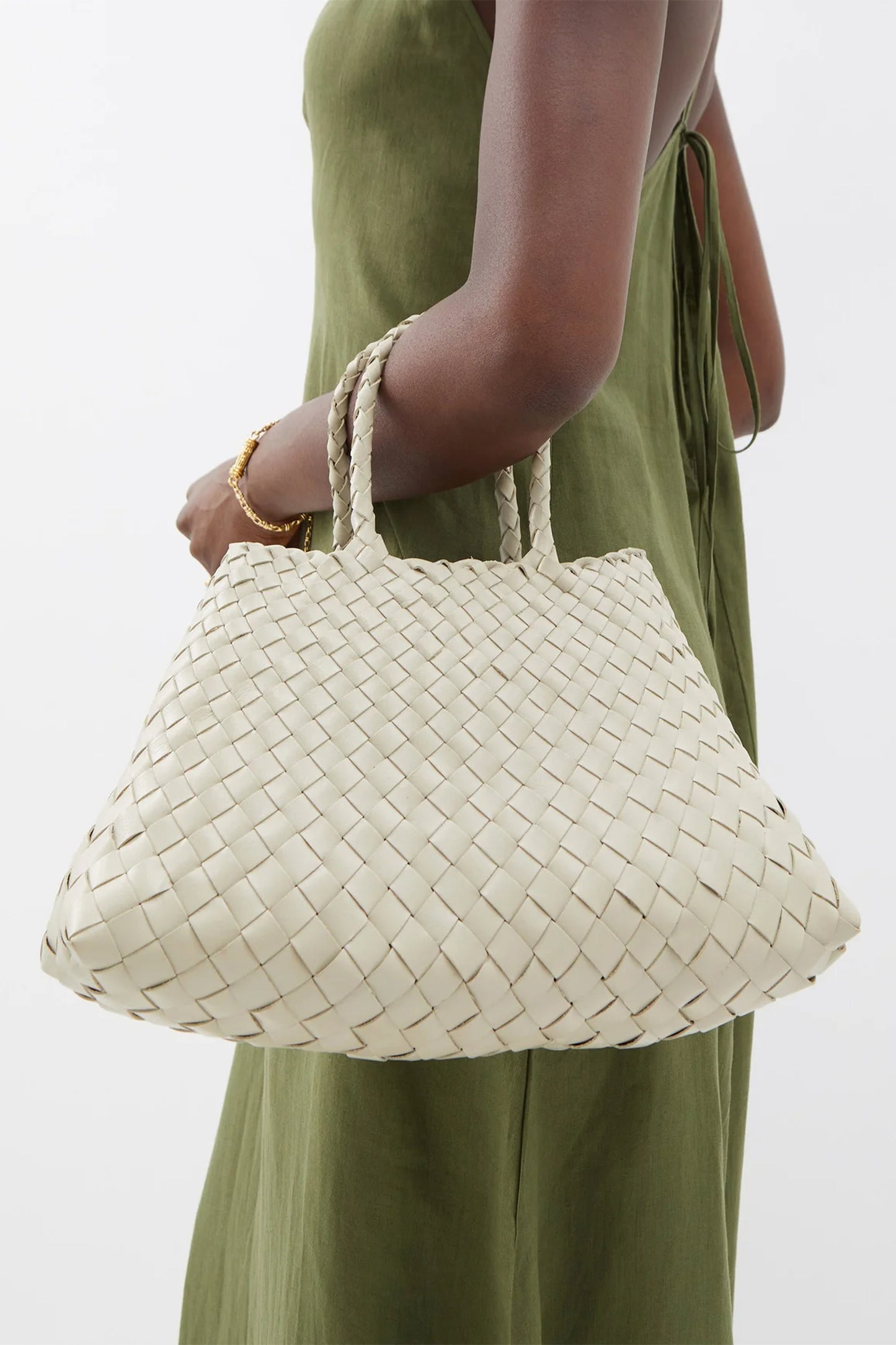 Santa Croce Small Woven-leather Tote Bag White