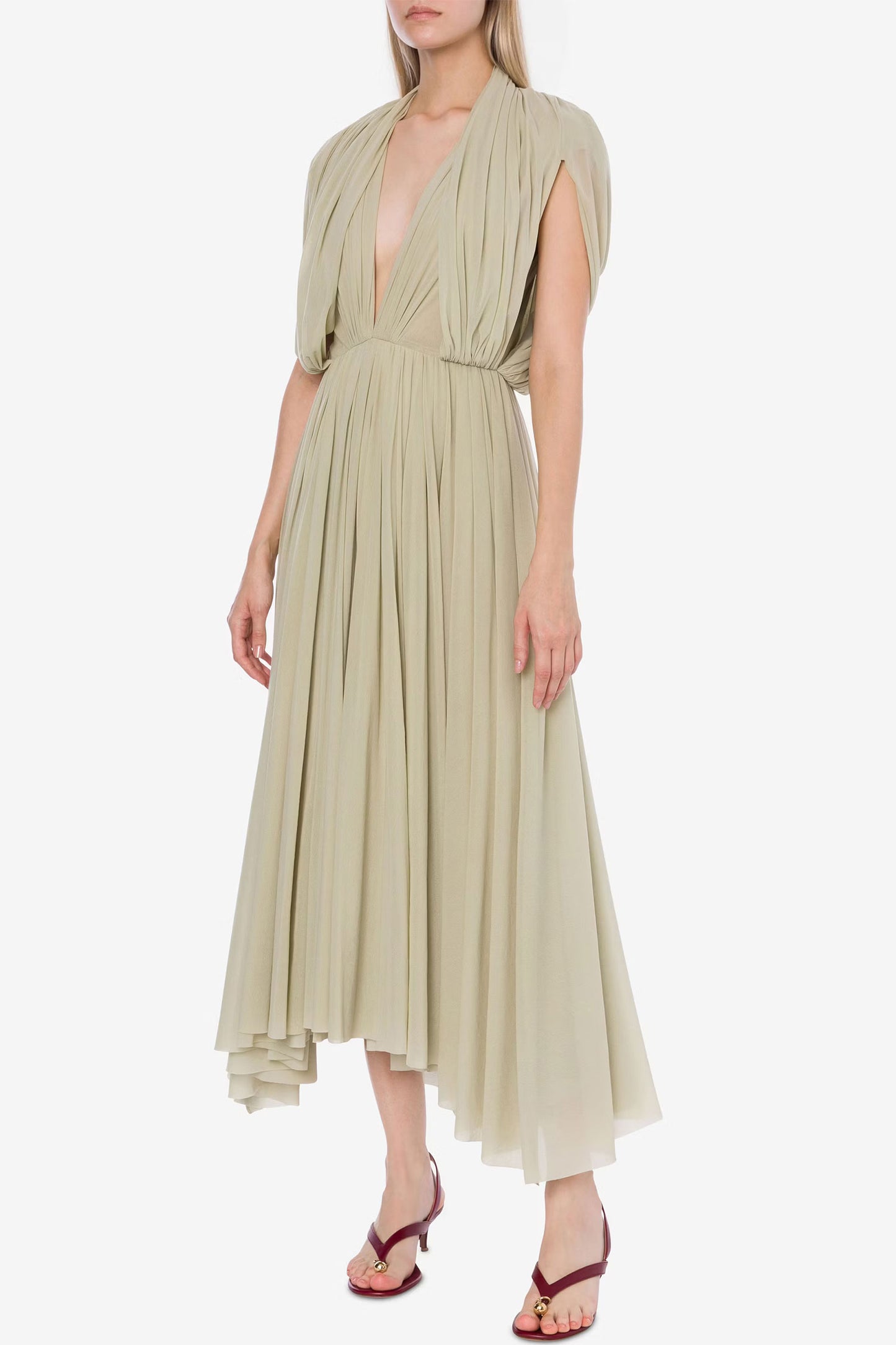 Stretch Tulle Dress With Cape Sleeves