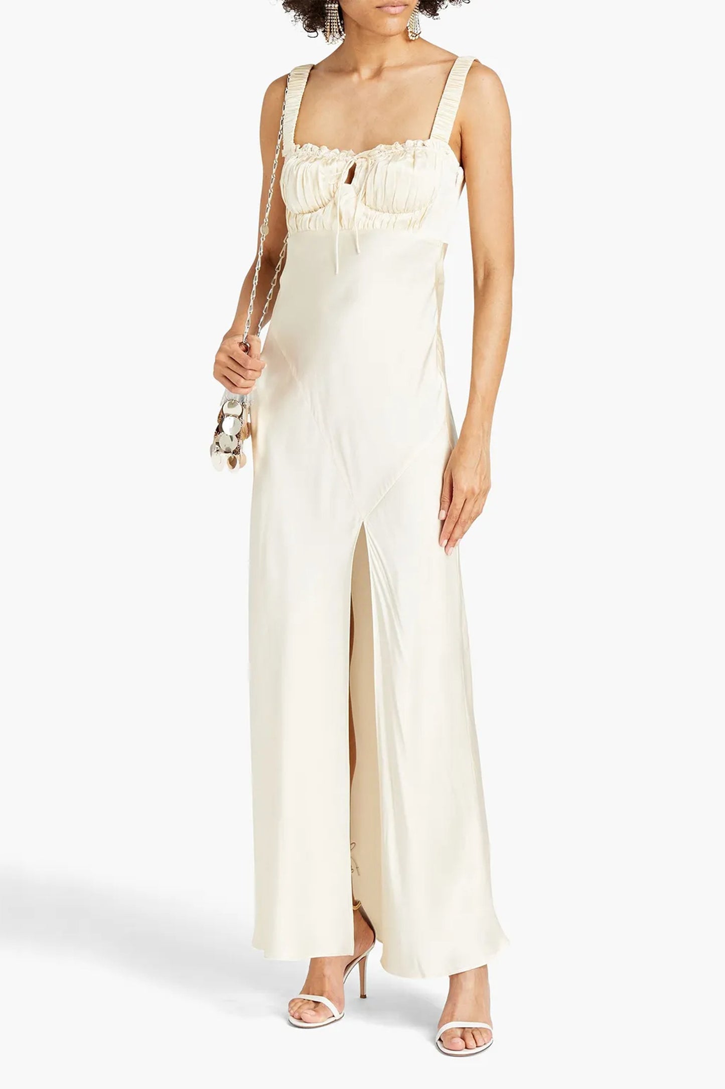 Nina Gathered Silk-satin Maxi Dress