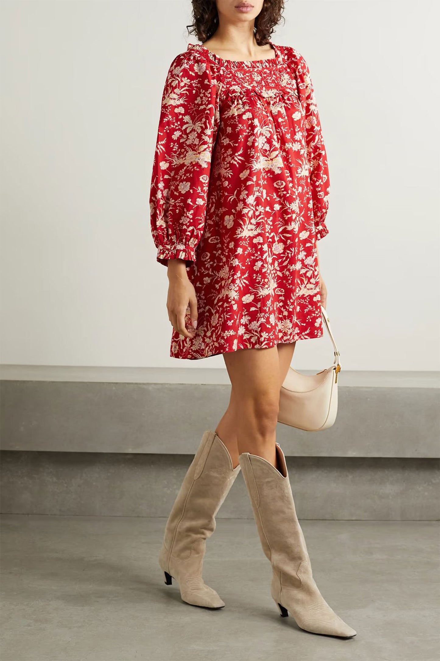 Acton Pintucked Floral-print Cotton-poplin Mini Dress