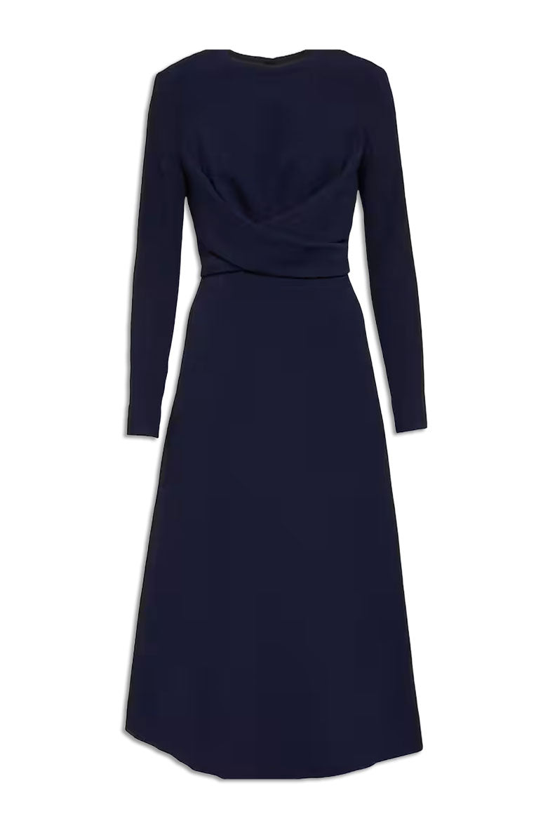 Elta Wrap-Effect Dress In Midnight Double Crepe