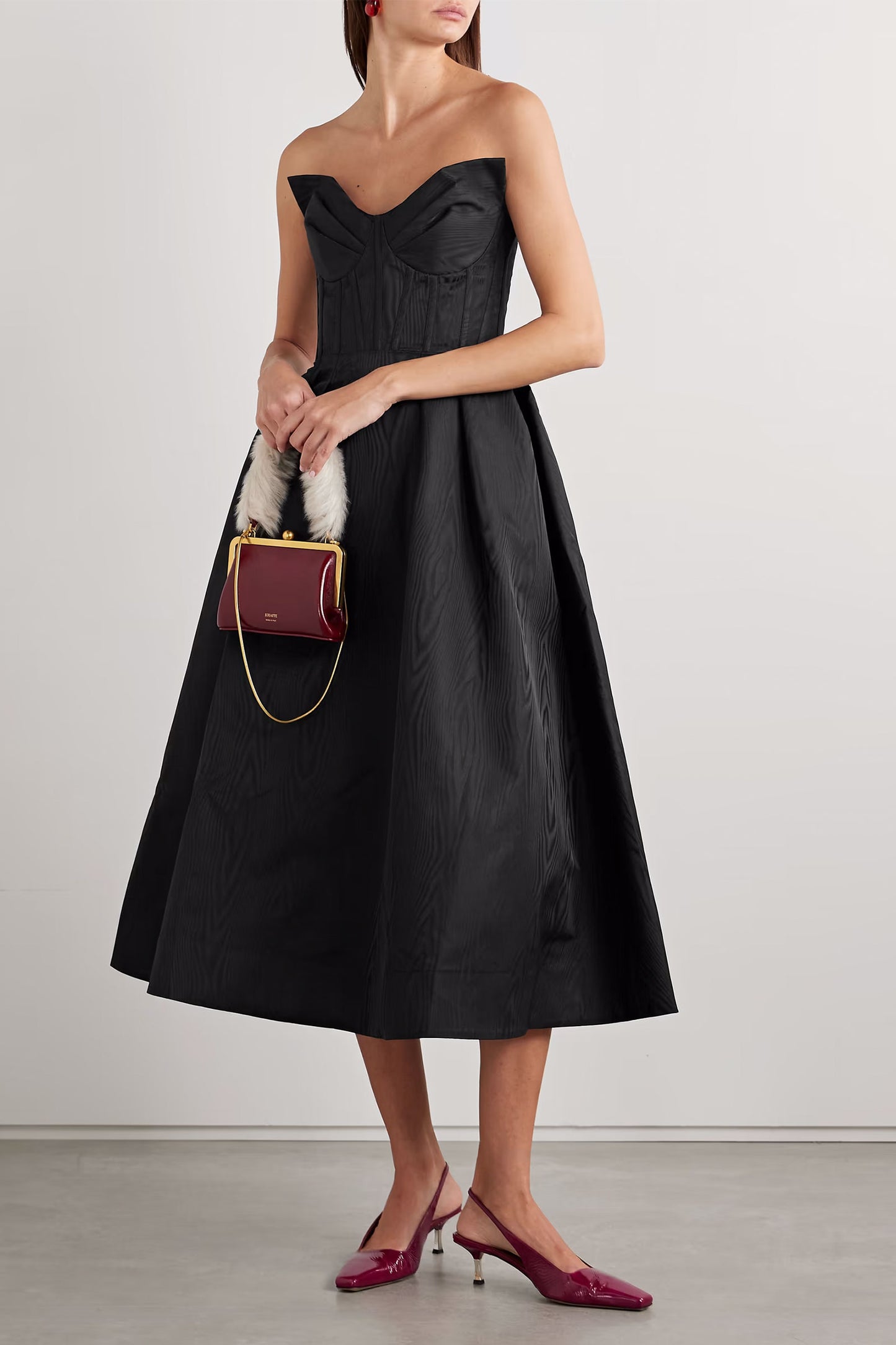 Luiza Strapless Pleated Moire Midi Dress