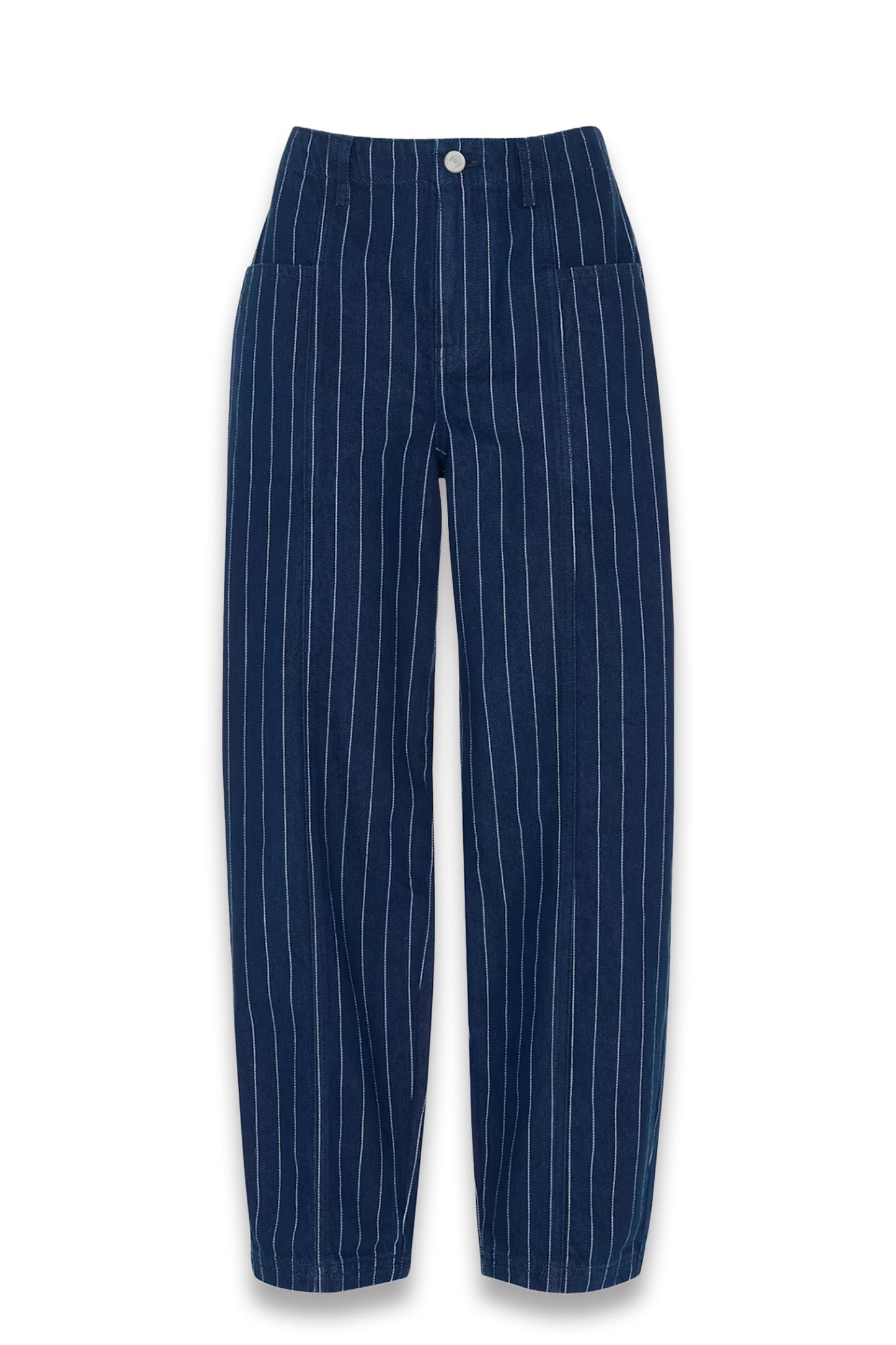 Navy Pinstripe Barrel Leg Jean