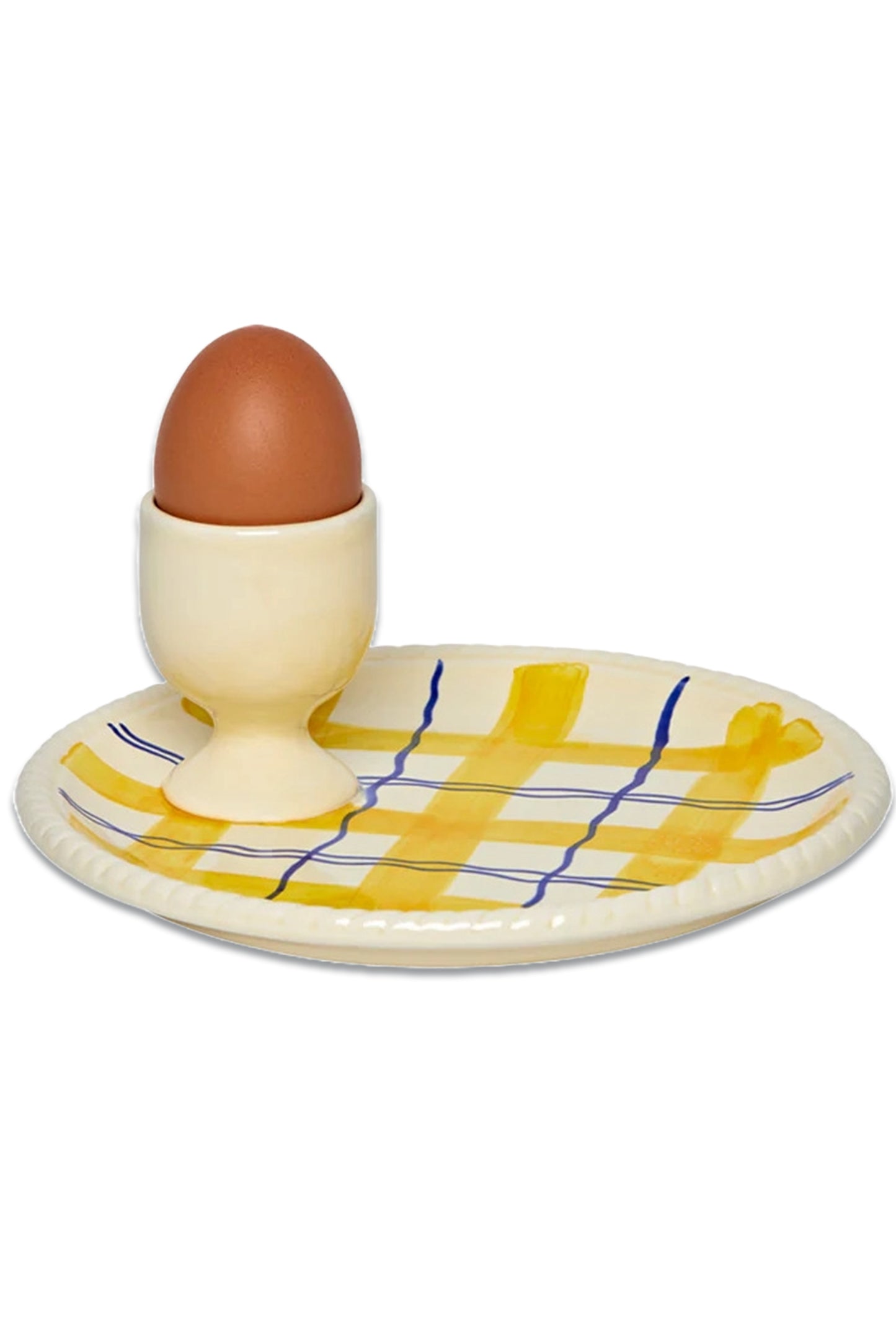 Egg Cup Plate, Yellow Tartan