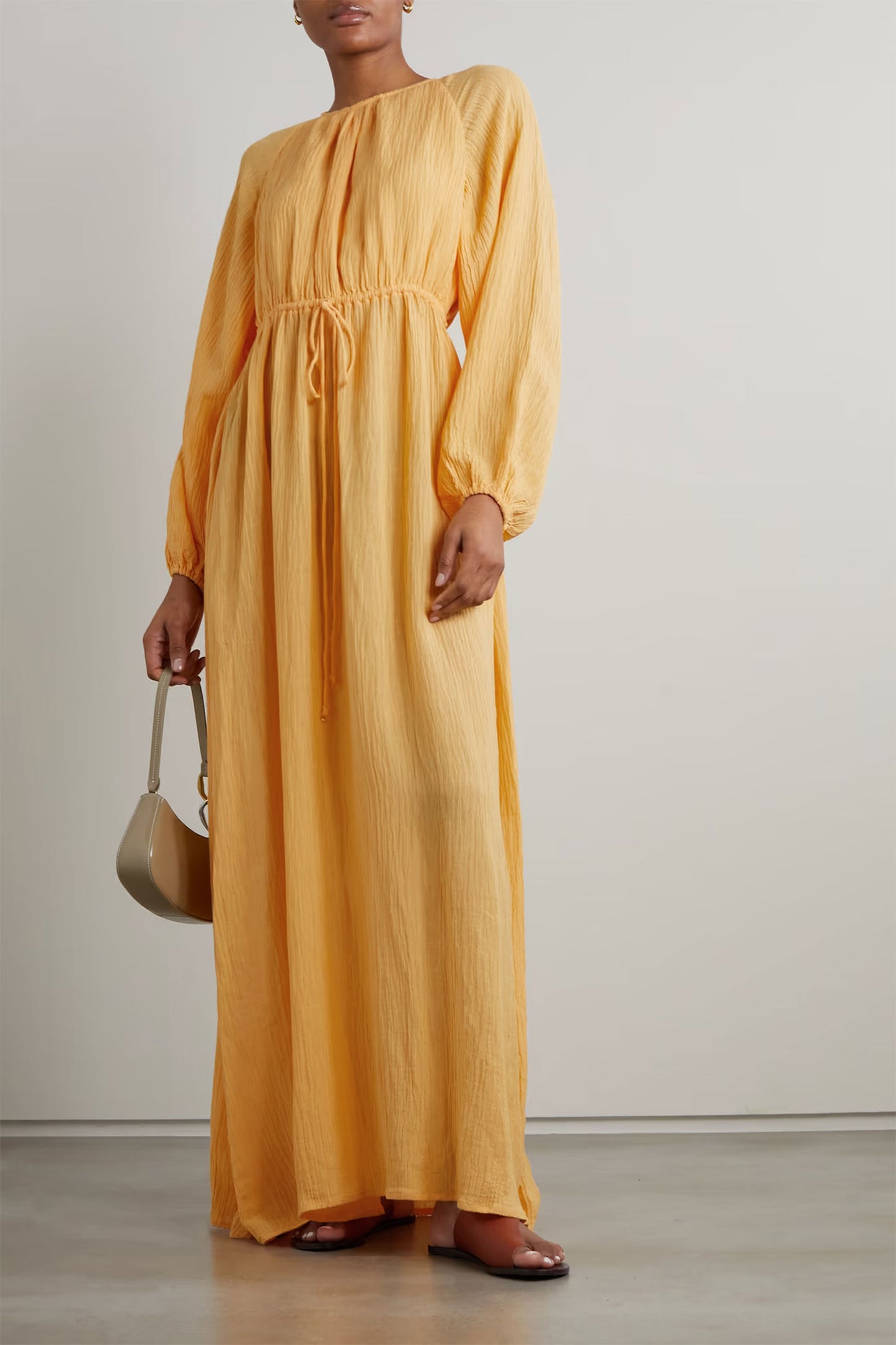Rosalie Tie-Detailed Crinkled Linen-Blend Gauze Maxi Dress