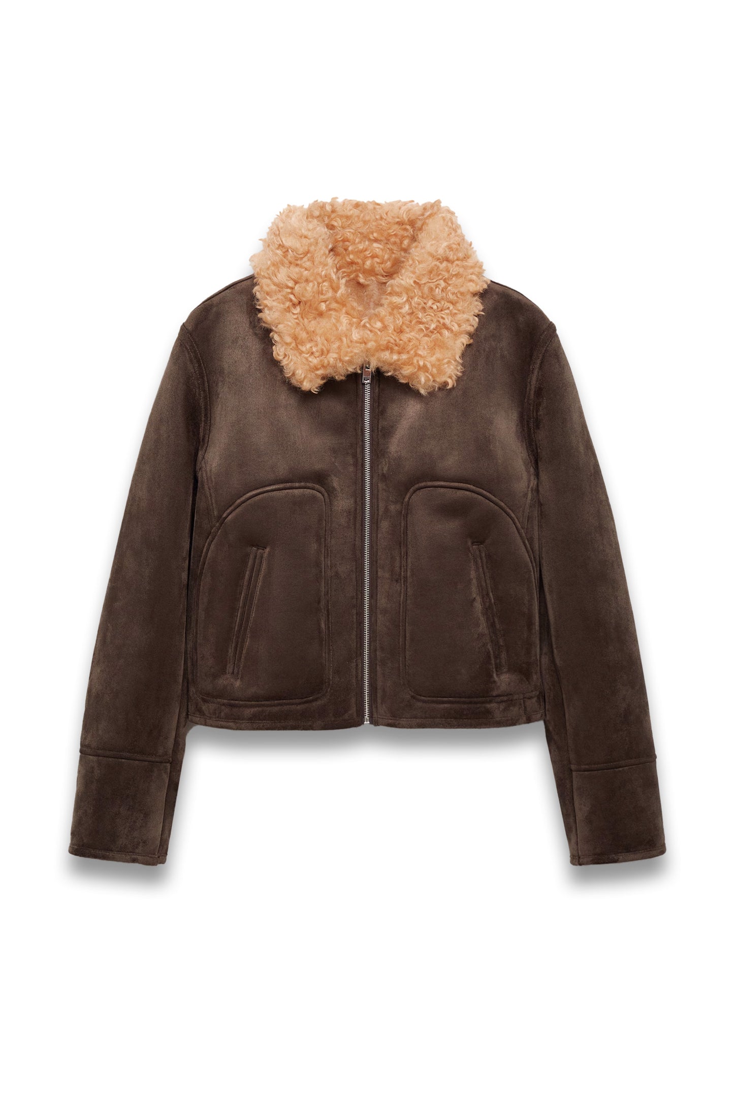 Jacket with suede-effect shearling collar