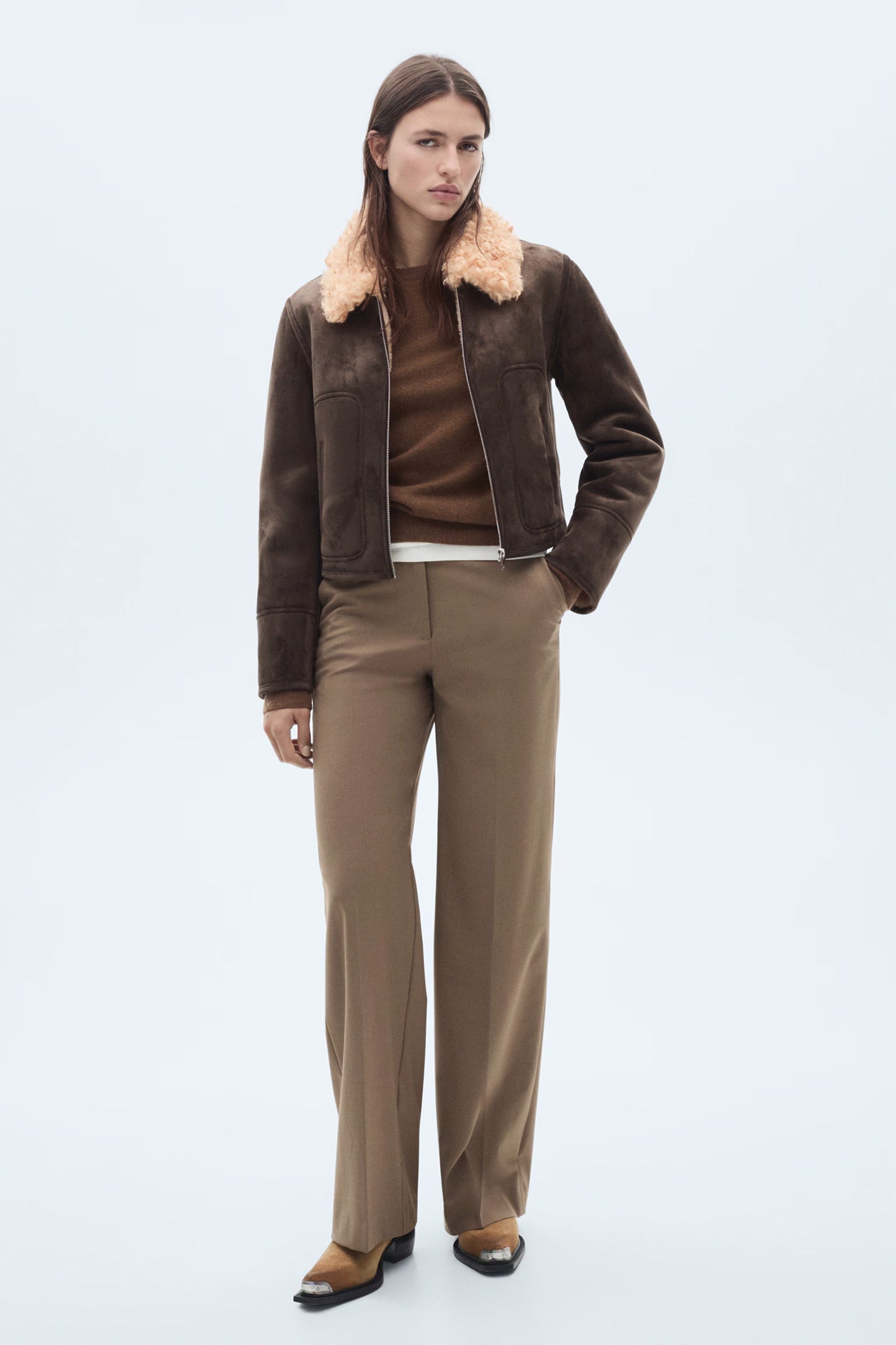 Jacket with suede-effect shearling collar