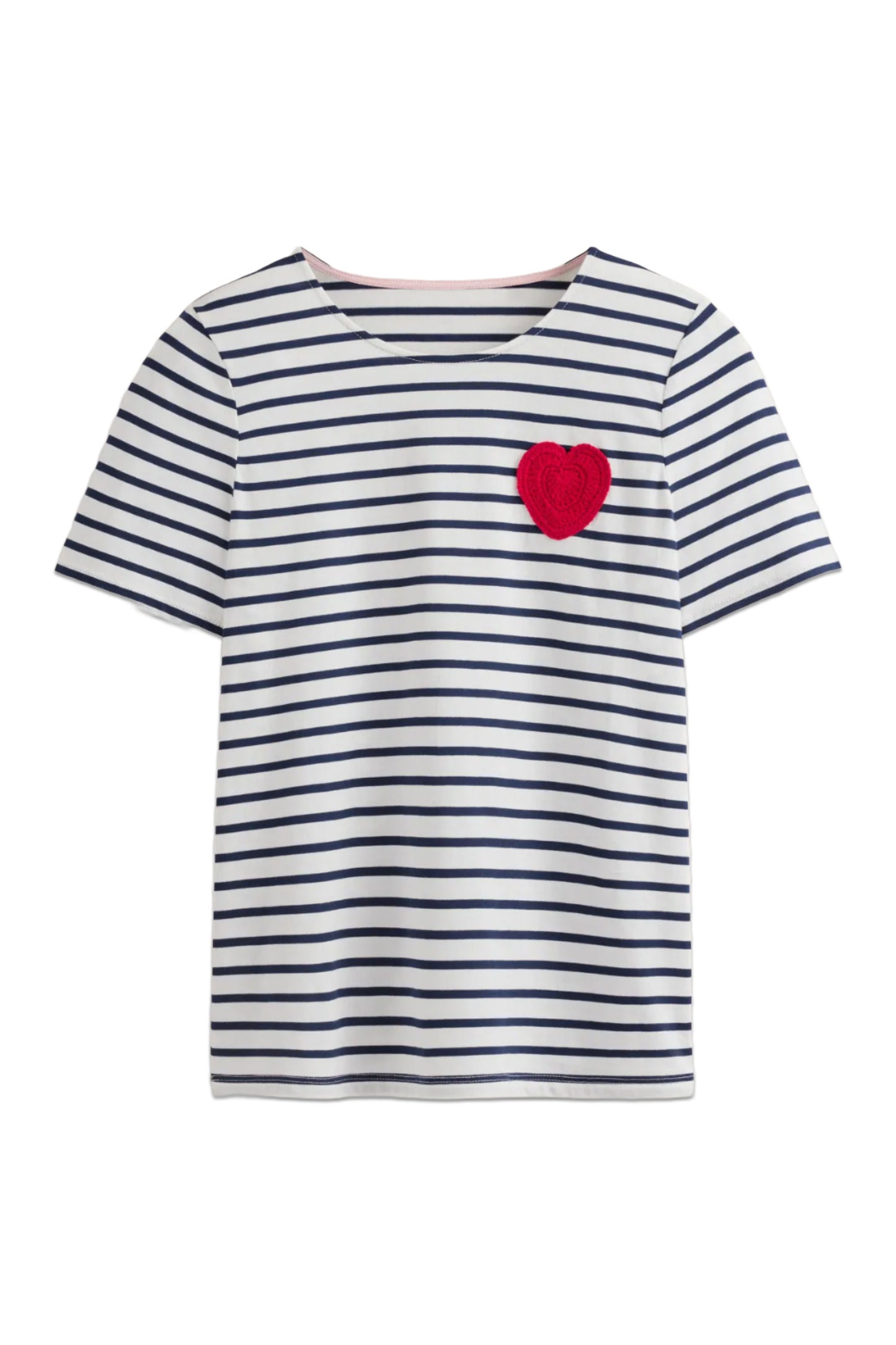 Crochet T-shirt, Ivory Navy Heart