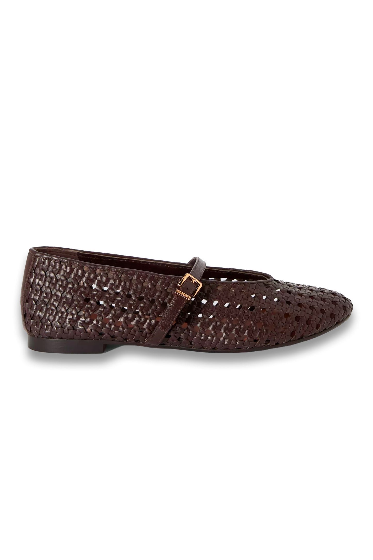 Hackney Leather Crochet Woven Mary Jane Ballerina Pumps, Chocolate