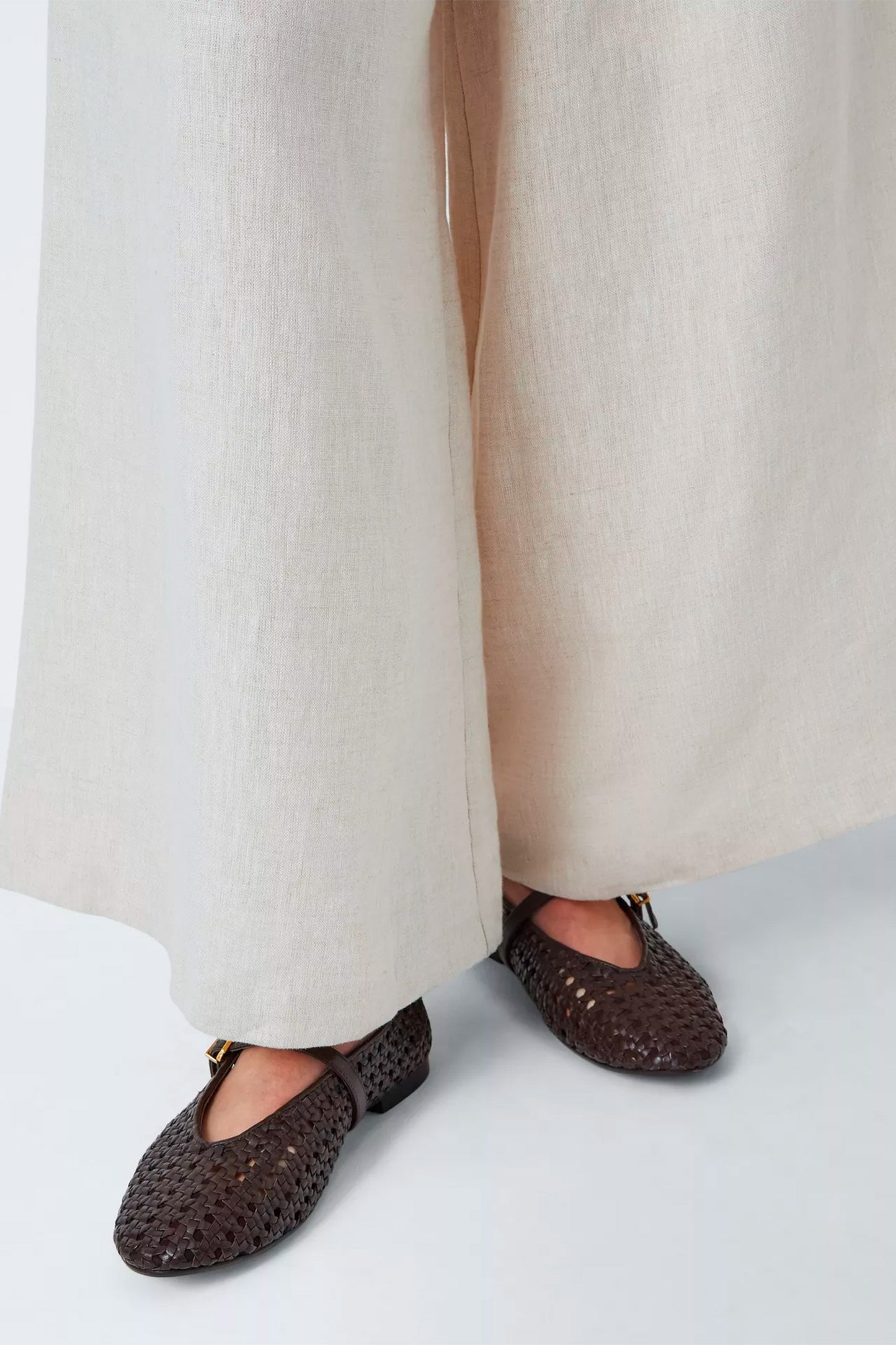 Hackney Leather Crochet Woven Mary Jane Ballerina Pumps, Chocolate