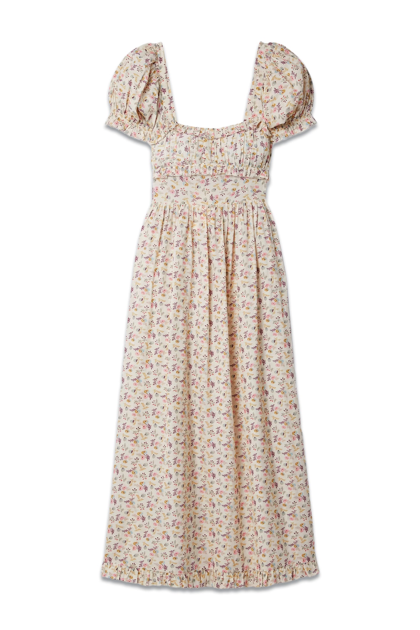 Gia Ruffled Floral-print Organic Cotton-blend Voile Midi Dress