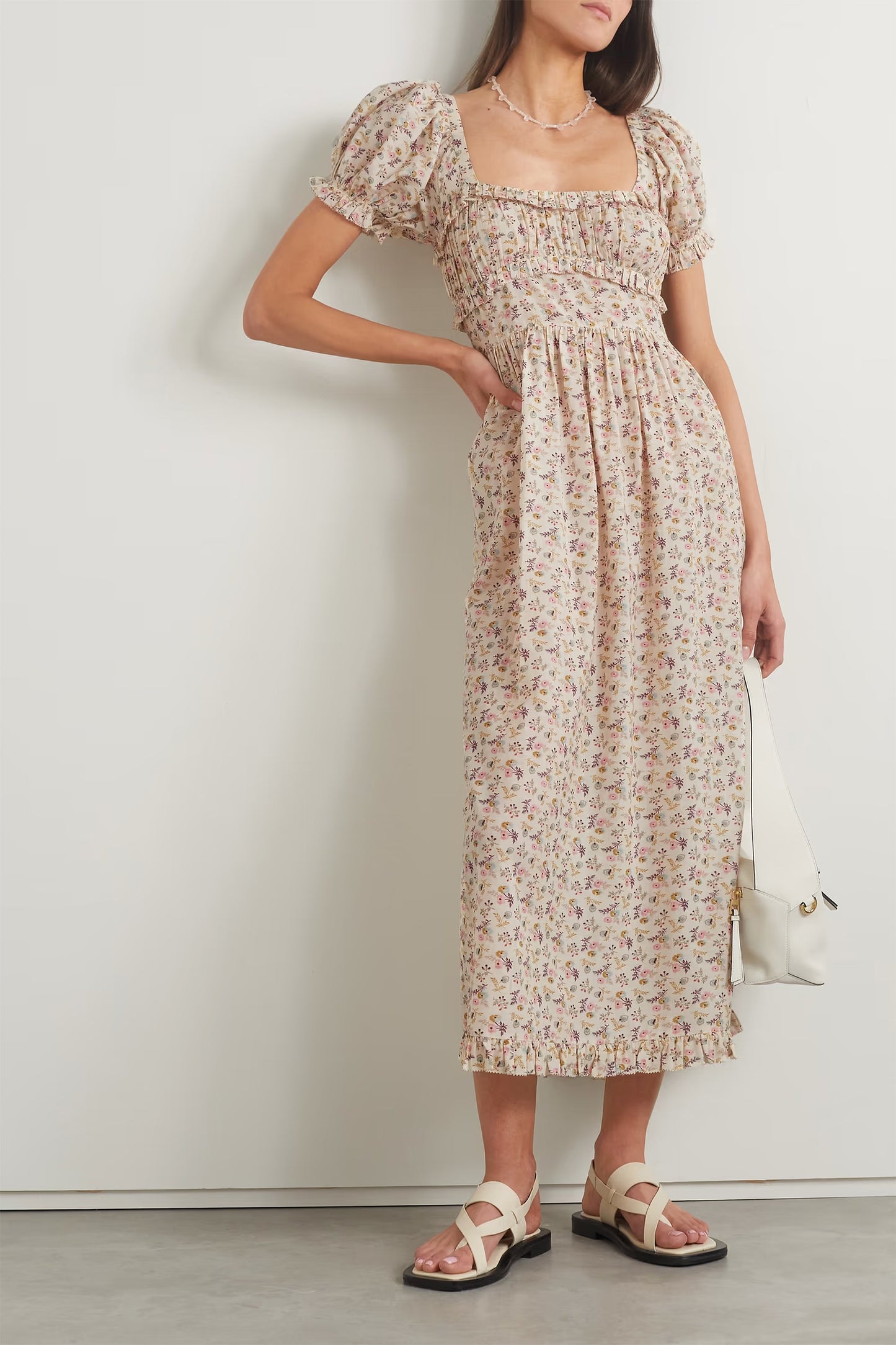Gia Ruffled Floral-print Organic Cotton-blend Voile Midi Dress