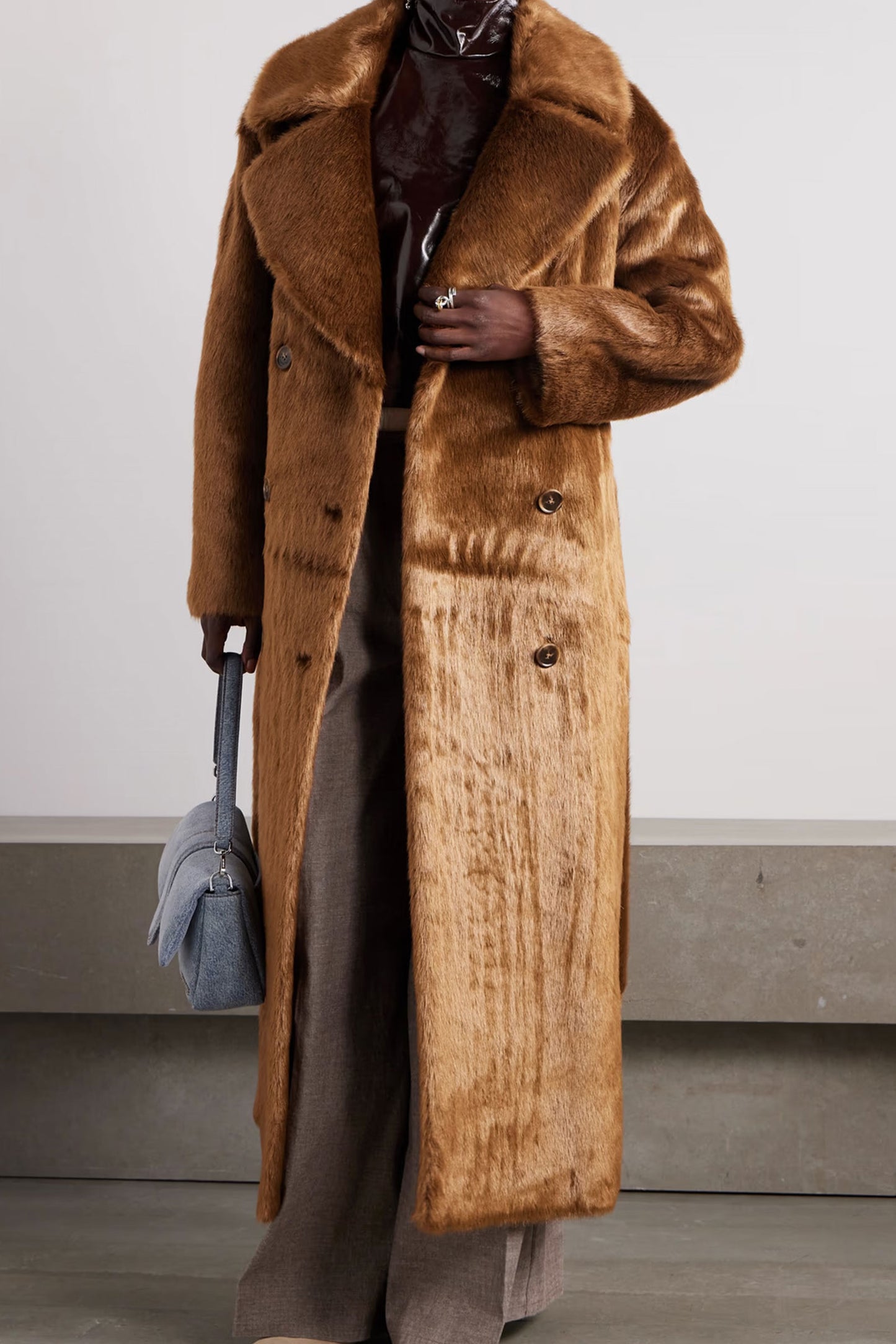 Joni Belted Double-breasted Faux Fur Coat