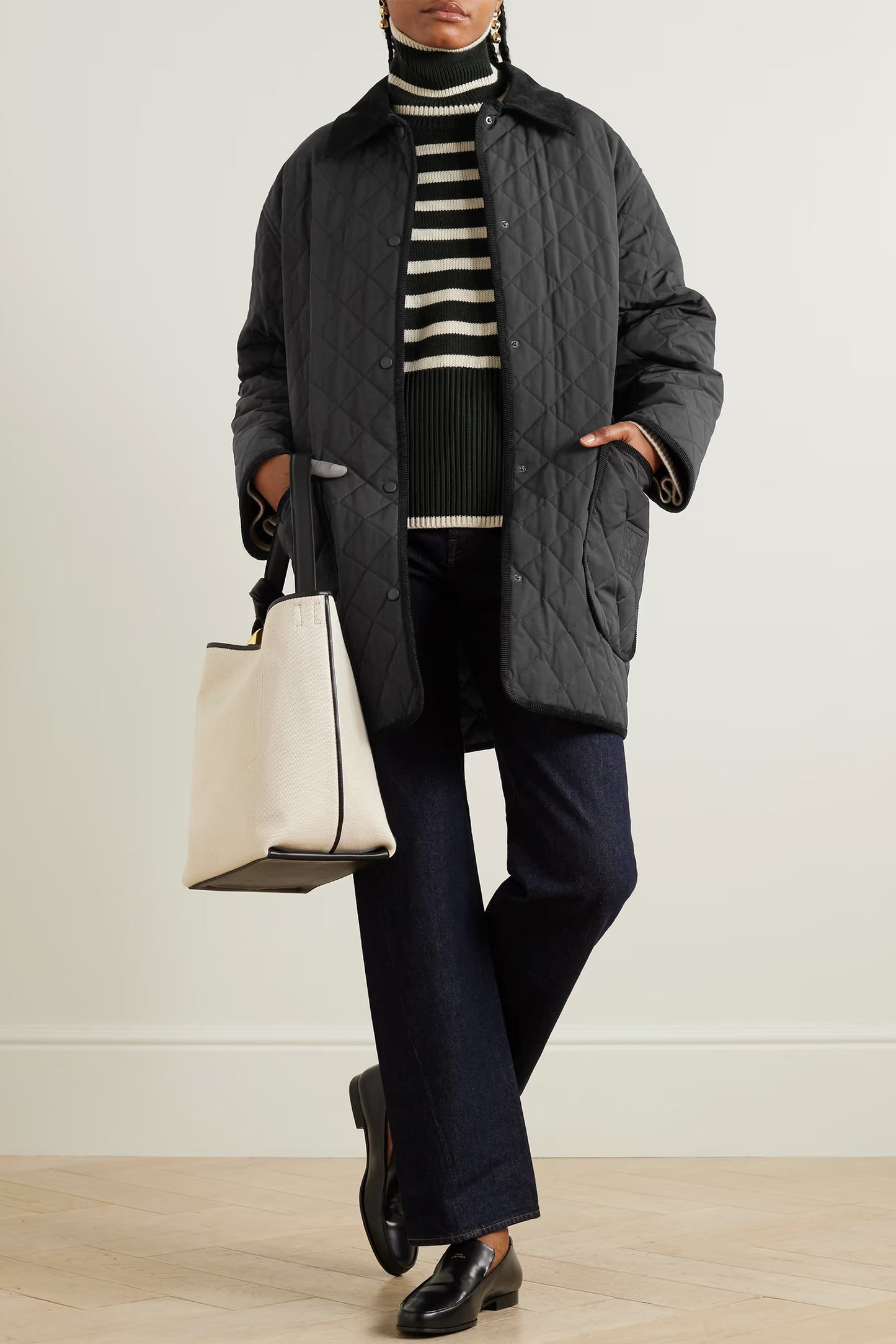 Oversized Corduroy-trimmed Quilted Organic Cotton-blend Jacket