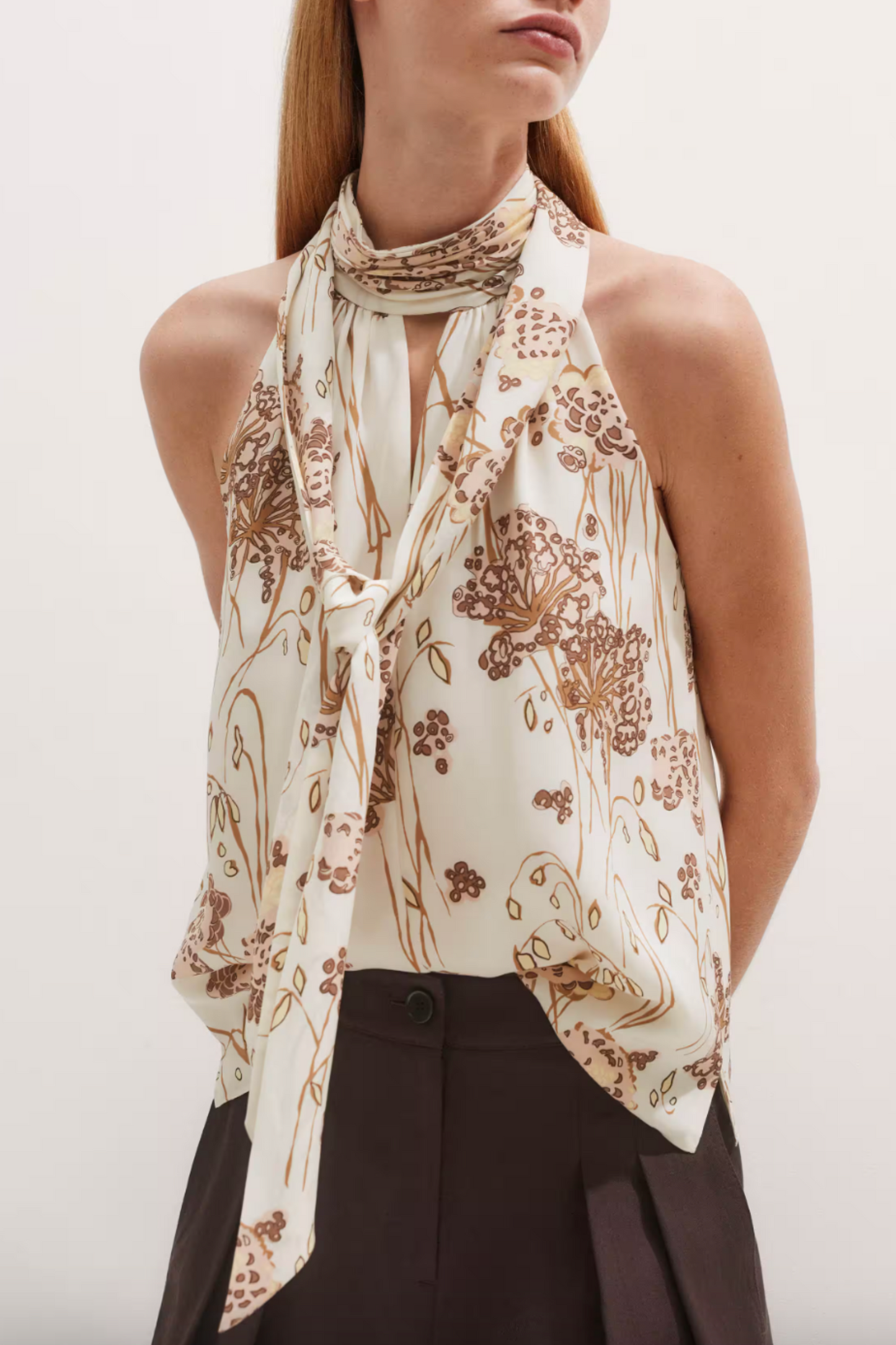 Silk Hydrangea Print Halterneck Top + Tie