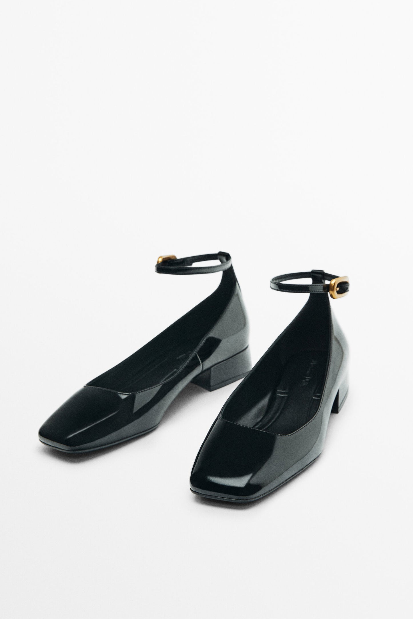 Patent Finish Ballerinas With Buckled Strap