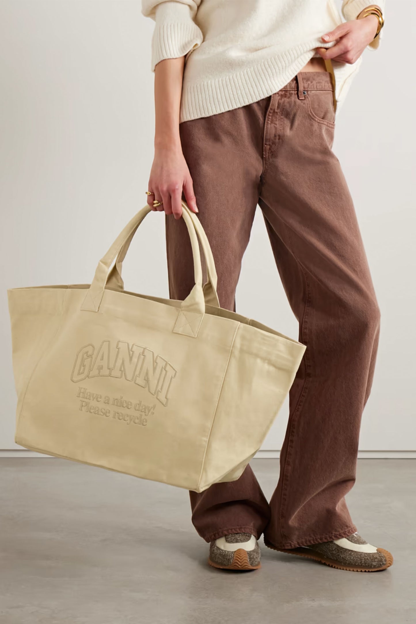 + NET SUSTAIN Shopper XXL Embroidered Recycled-Cotton Canvas Tote