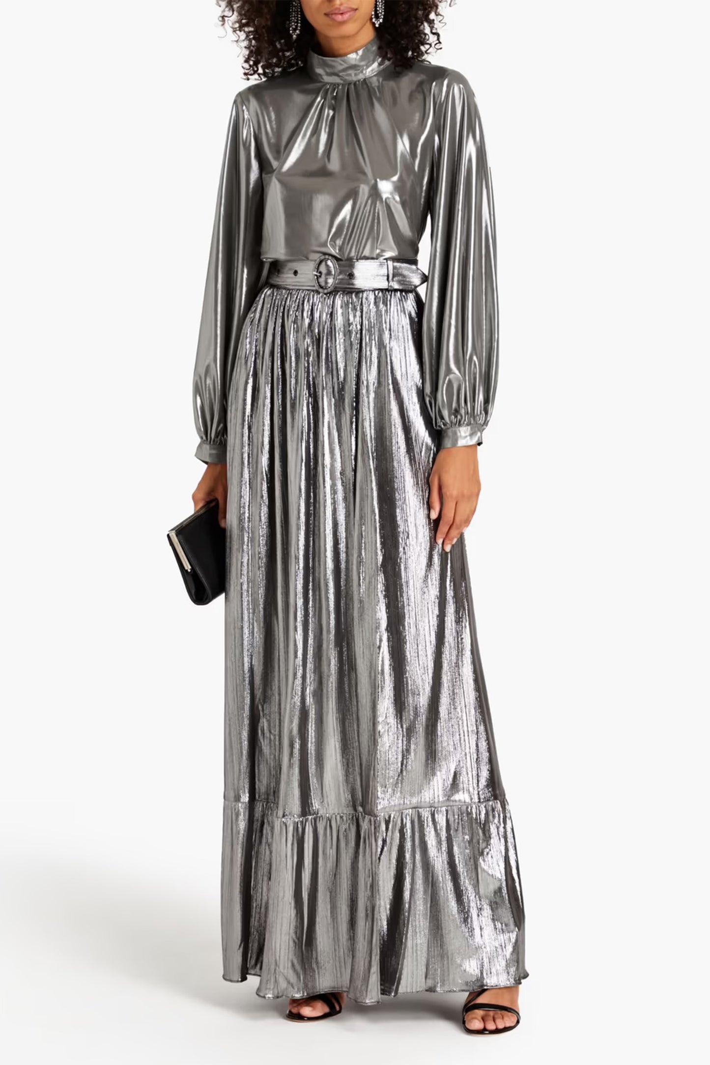 Gathered Metallic Jersey Maxi skirt