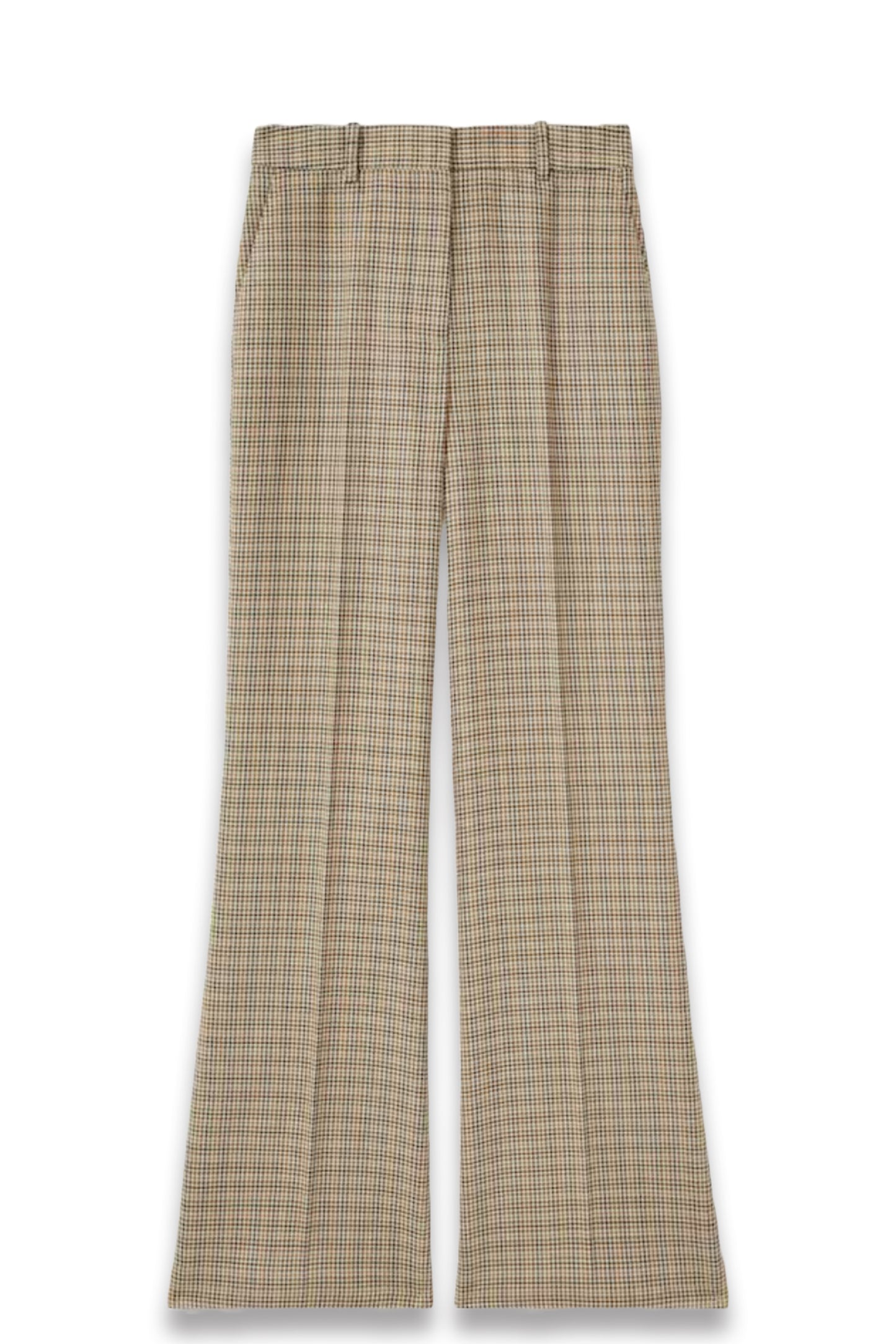 Wool Wide-Leg Houndstooth-Check Trousers in Brown Check