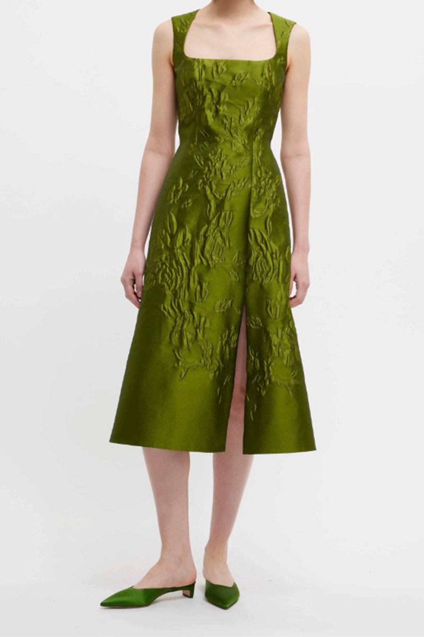 Pinah Dress In Green Graphic Rose Jacquard
