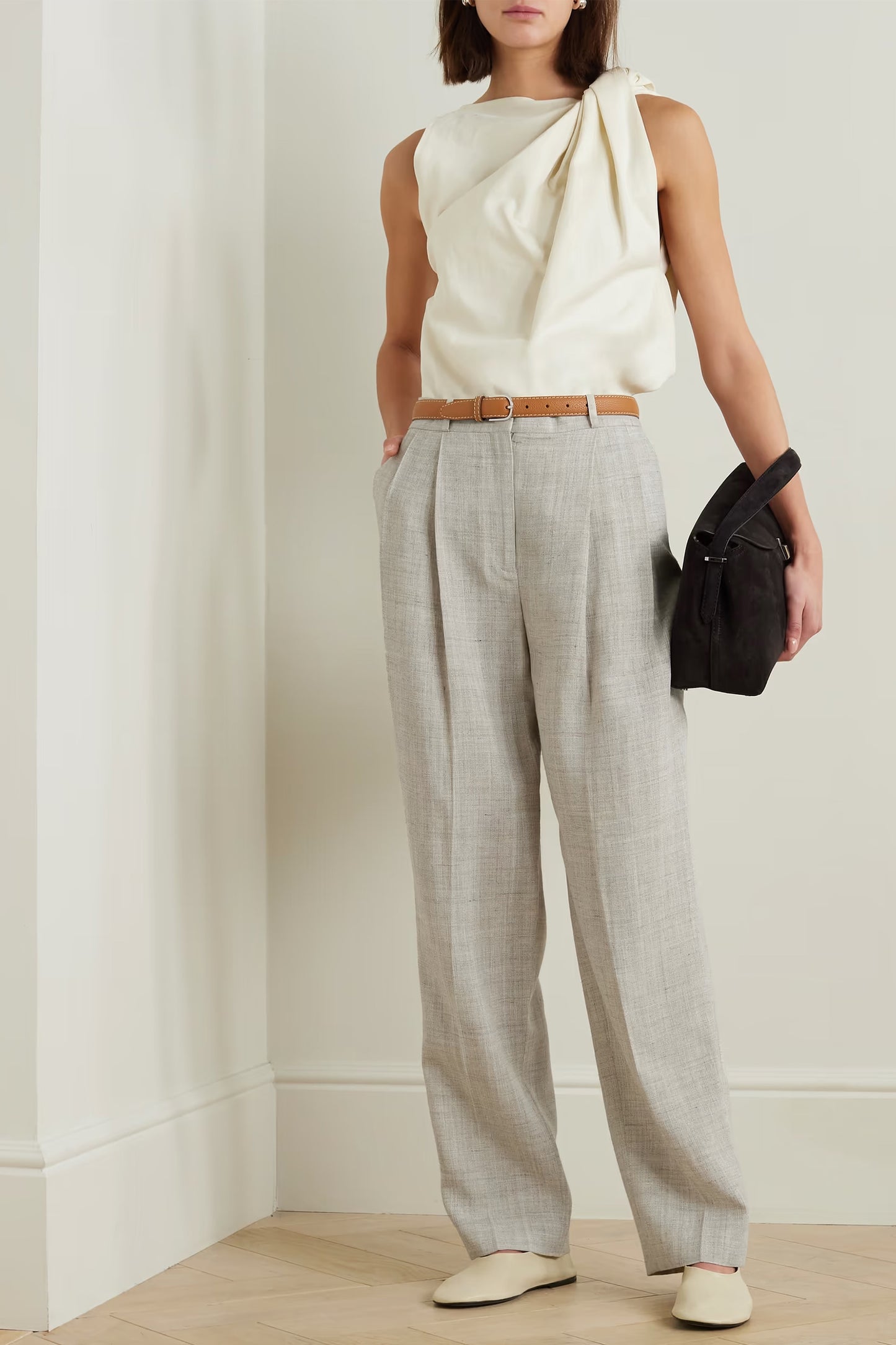 Pleated Woven Straight-leg Pants