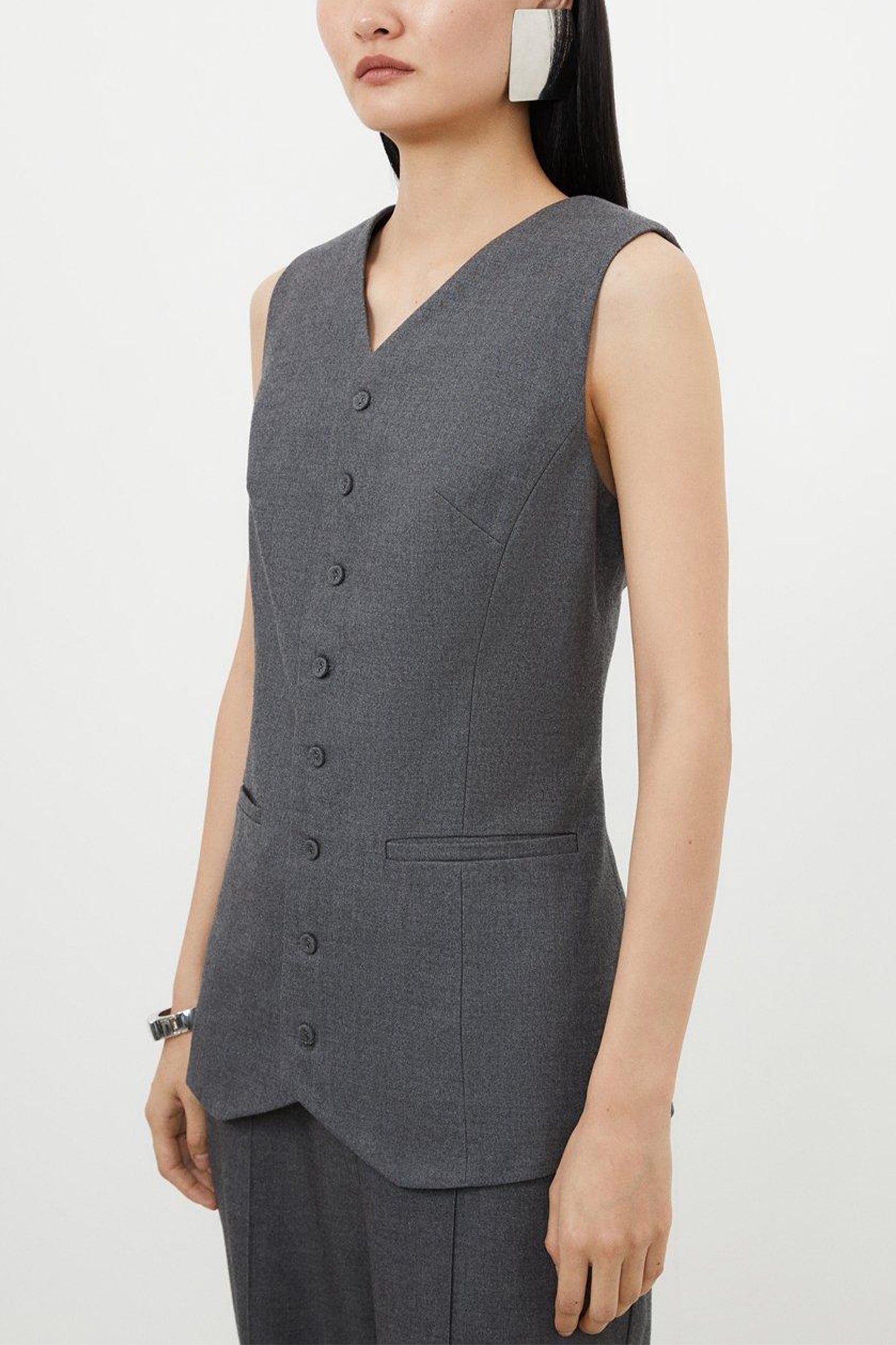 Grey Marl Woven Wool Mix Waistcoat