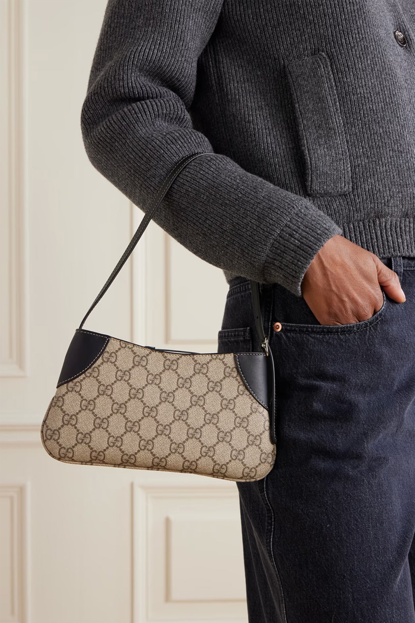 GG Emblem mini leather-trimmed printed coated-canvas shoulder bag