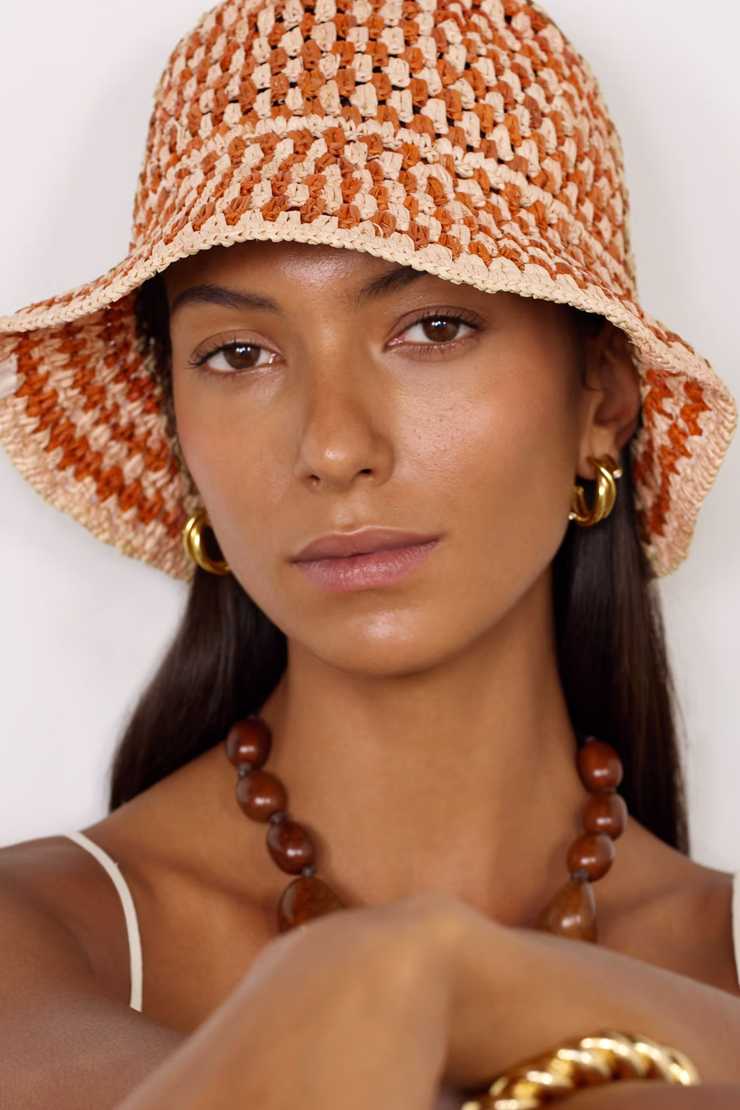 Jocelyn Checked Raffia Bucket Hat