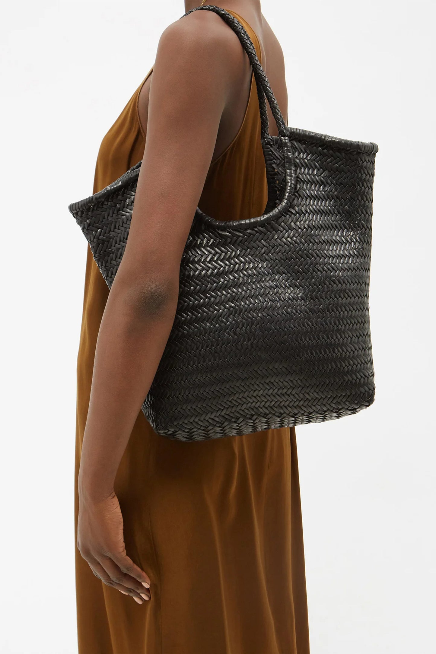 Triple Jump Woven-leather Basket Bag Black