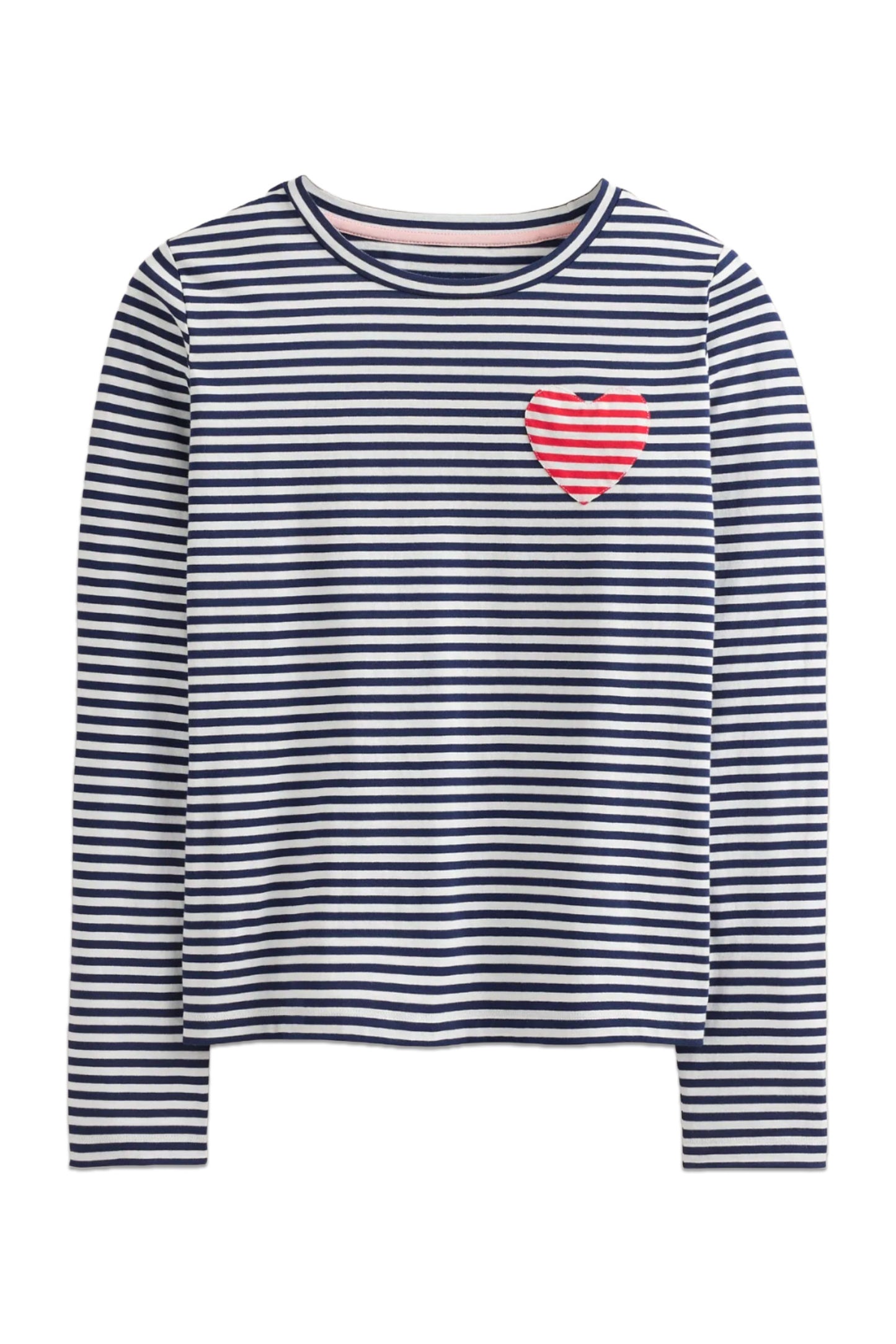Heart Stripe Crew Neck Top, navy-ivory