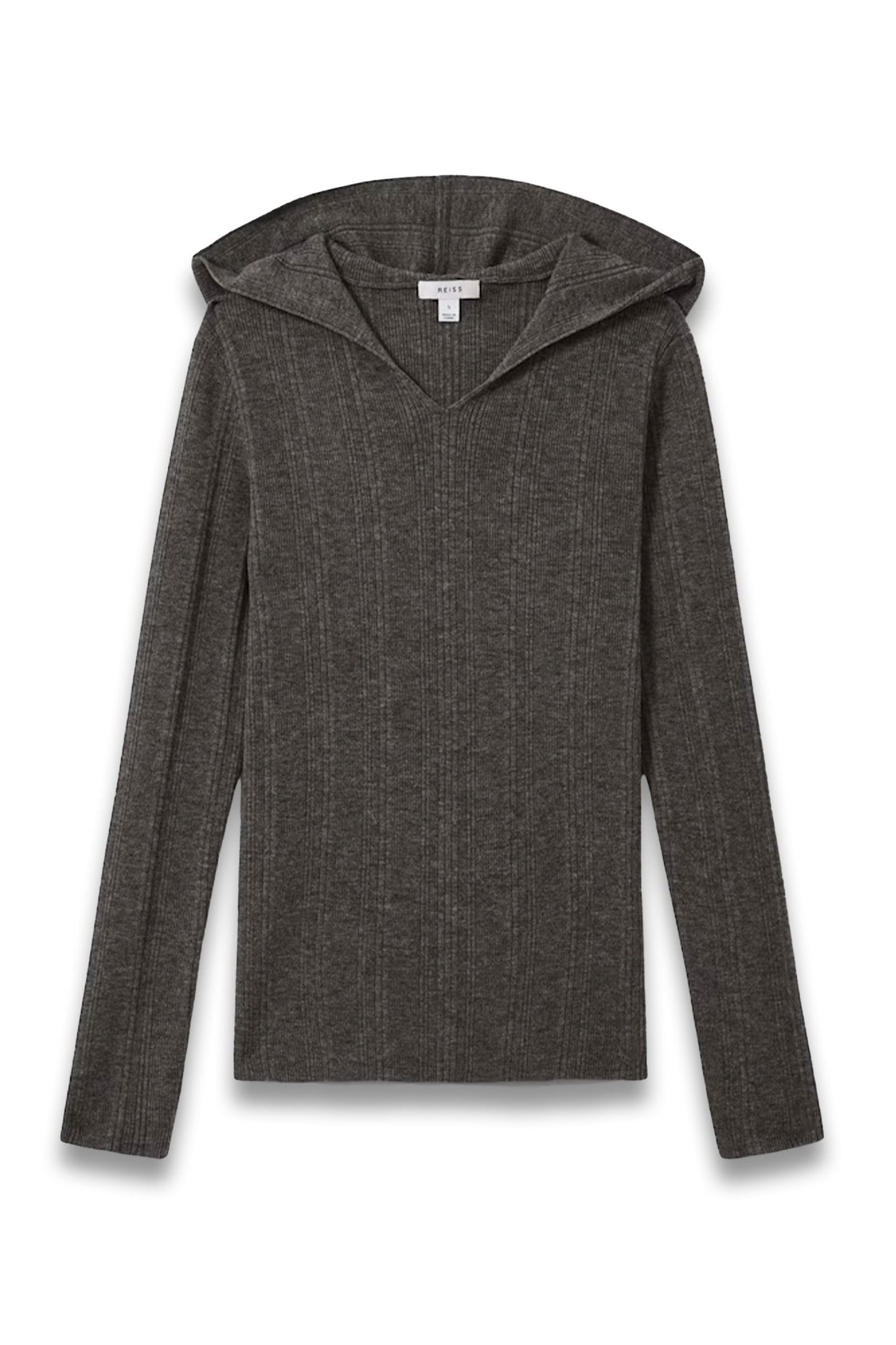 Wool-Blend Rib-Knit Hooded Jumper in Charcoal