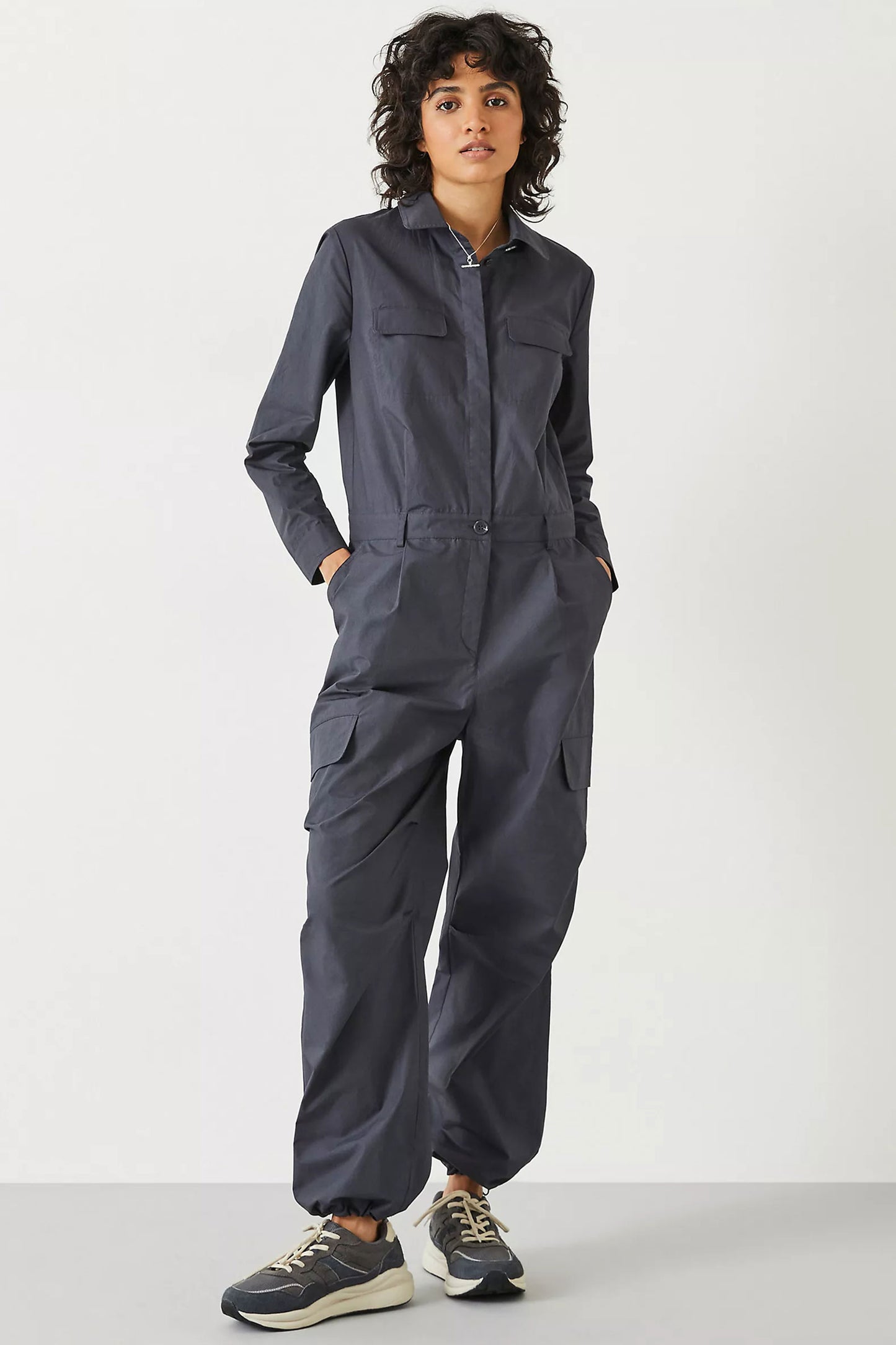 Long Sleeve Cotton Cargo Jumpsuit
