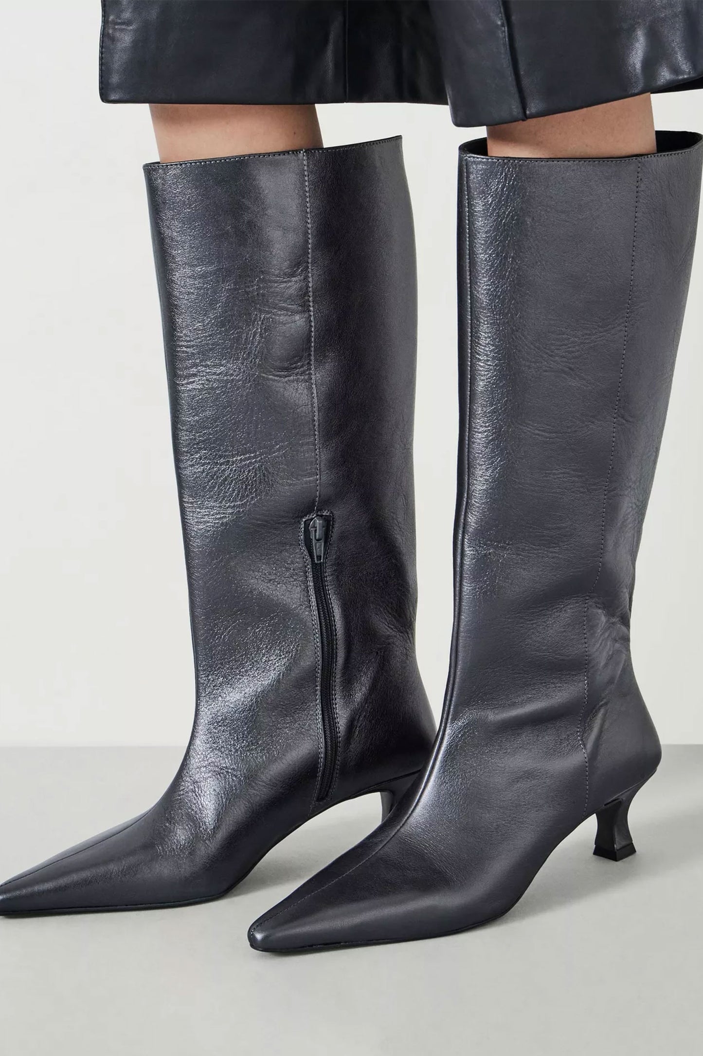 Katlynn Leather Kitten Heel Knee Boots