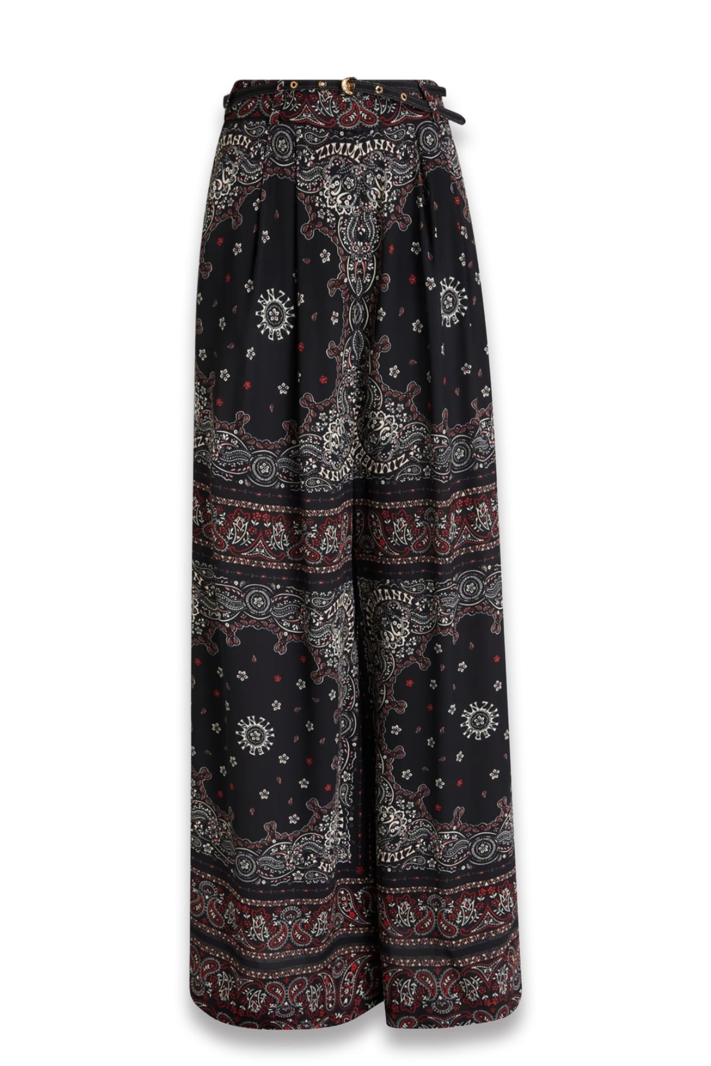 Belted Paisley-Print Crepe de Chine Wide-Leg Pants