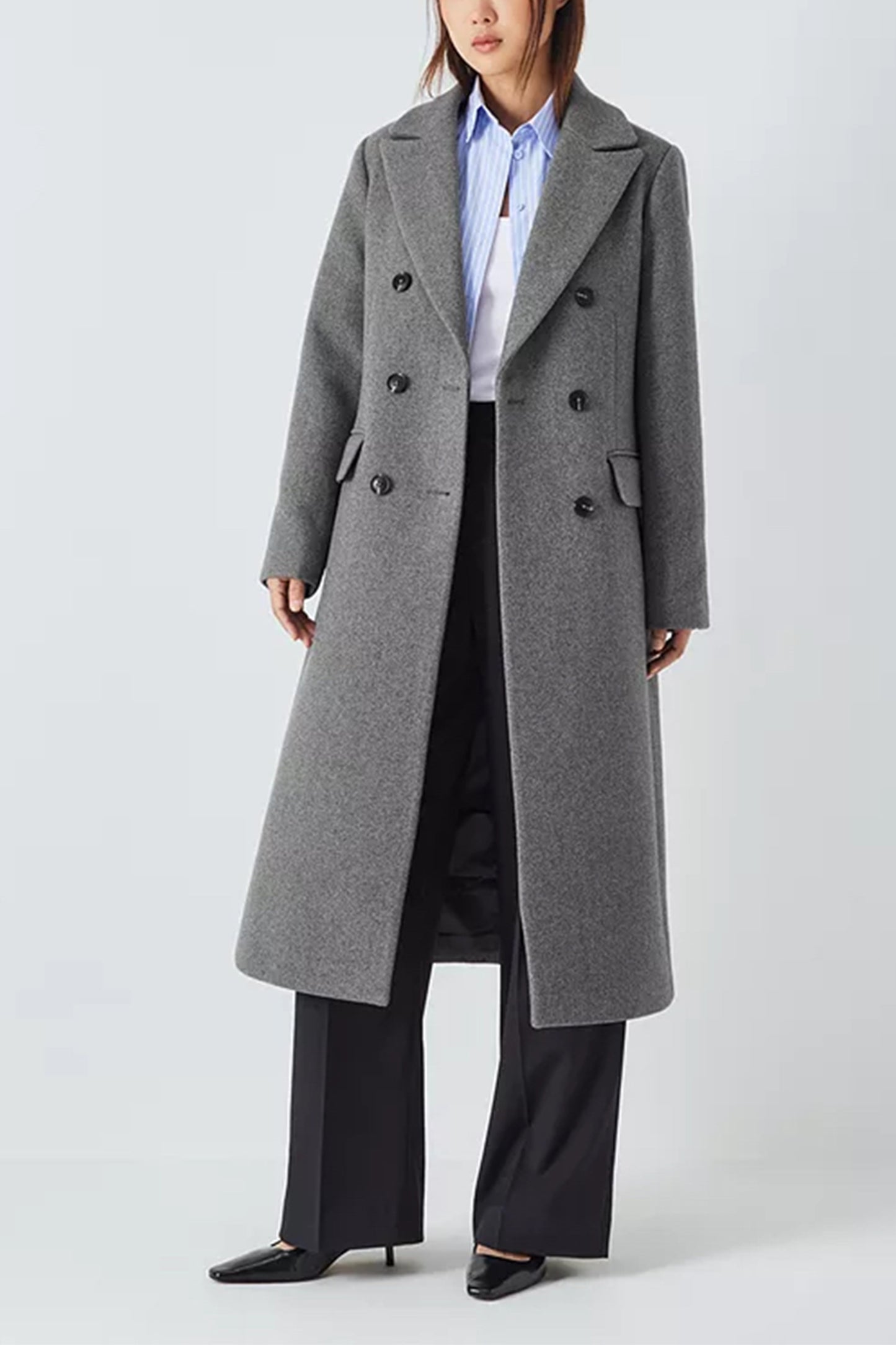 Wool Blend Double Breasted Coat